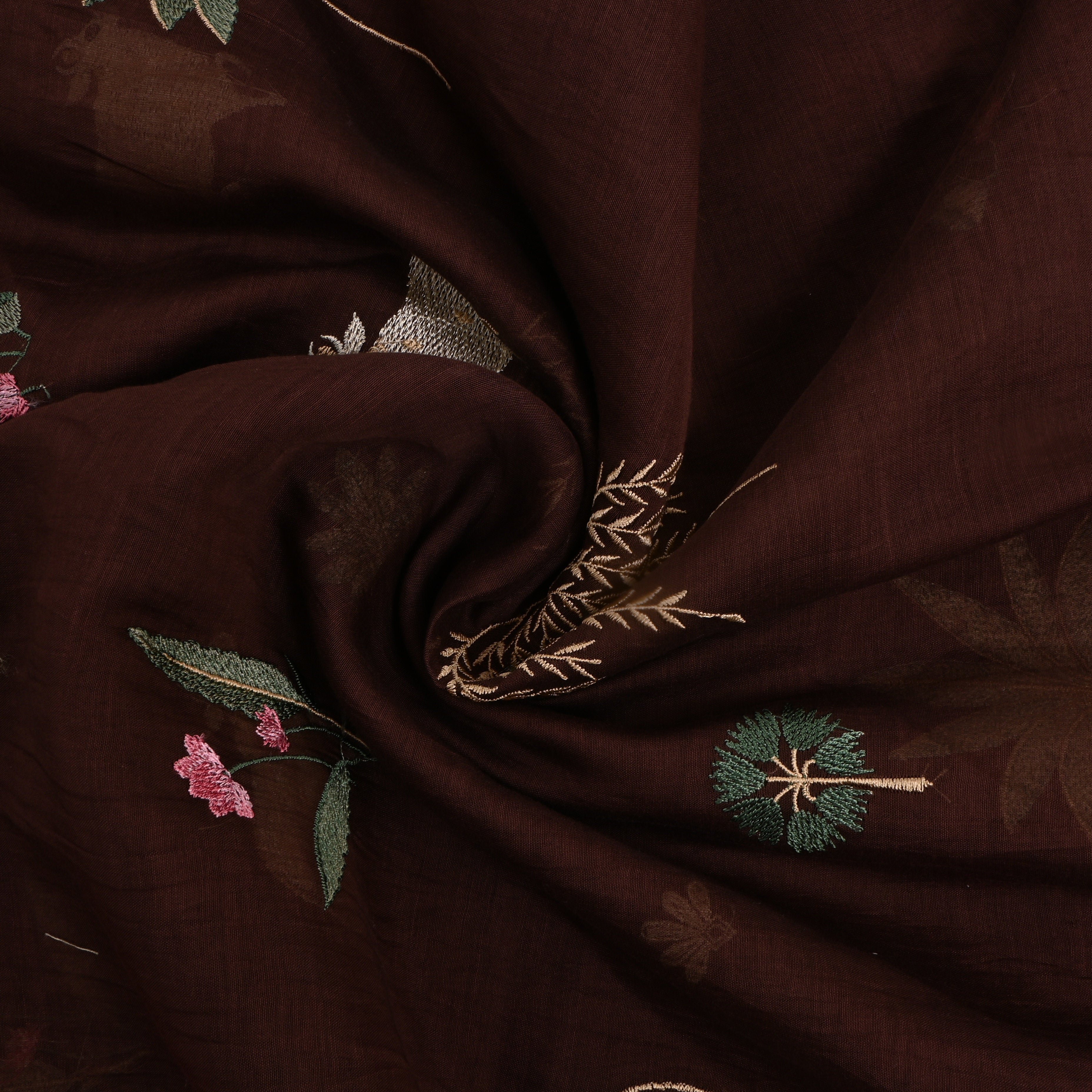 Dark Brown Embroidered Chanderi Fabric