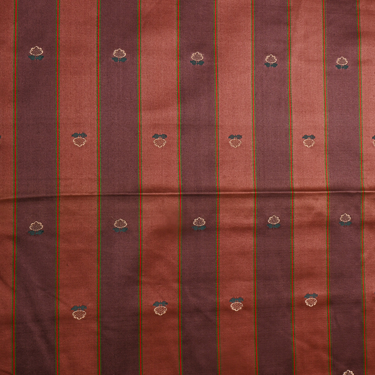 Cocoa Brown Gold Stripe Butti Self Weave Jamawar Silk Fabric