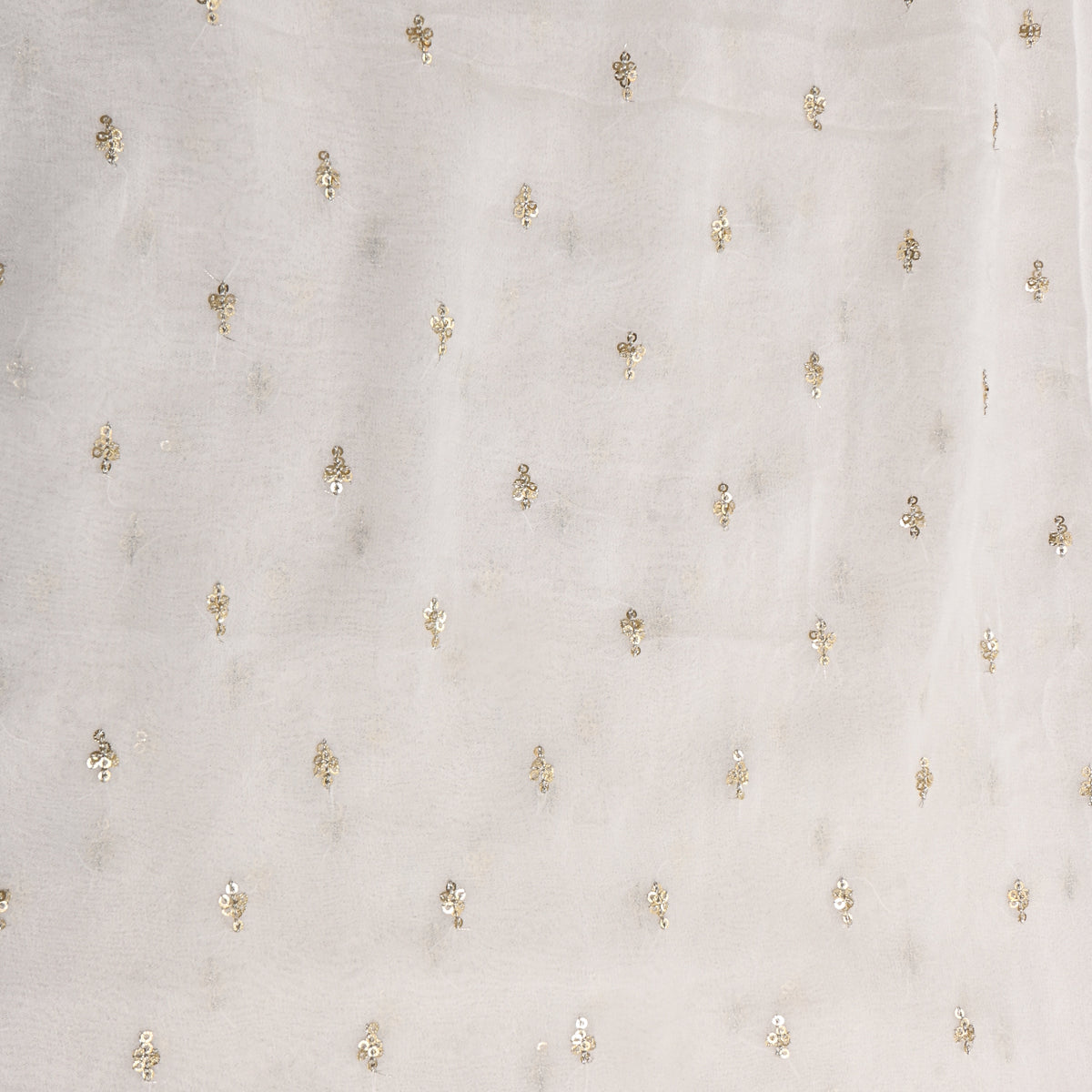 Chalk White Gold Sequin Butti Georgette Fabric