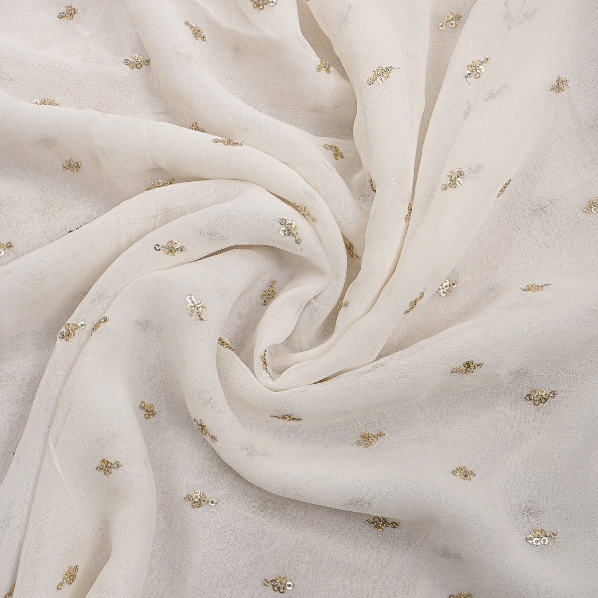 Chalk White Gold Sequin Butti Georgette Fabric