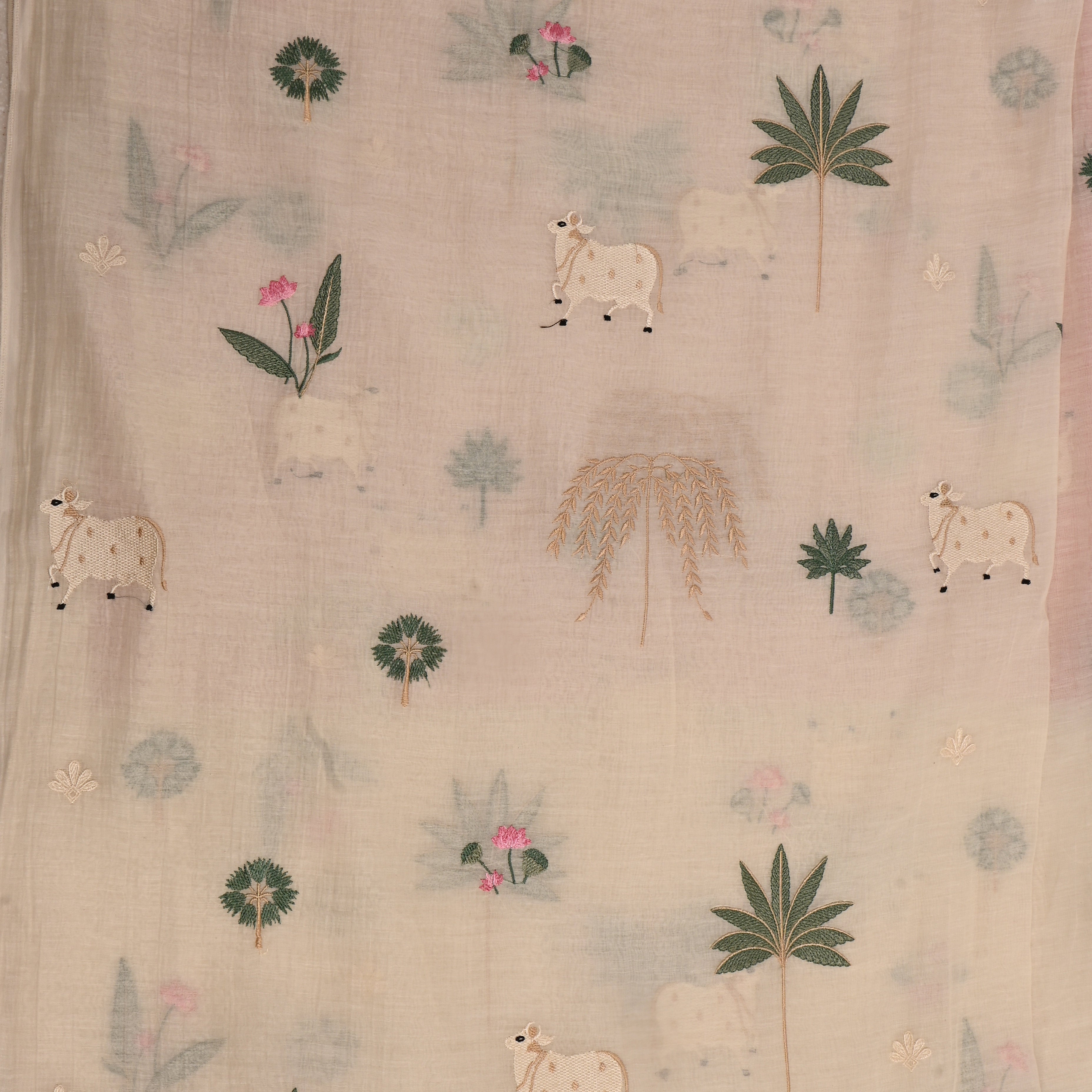 Pastel Beige Embroidered Chanderi Fabric