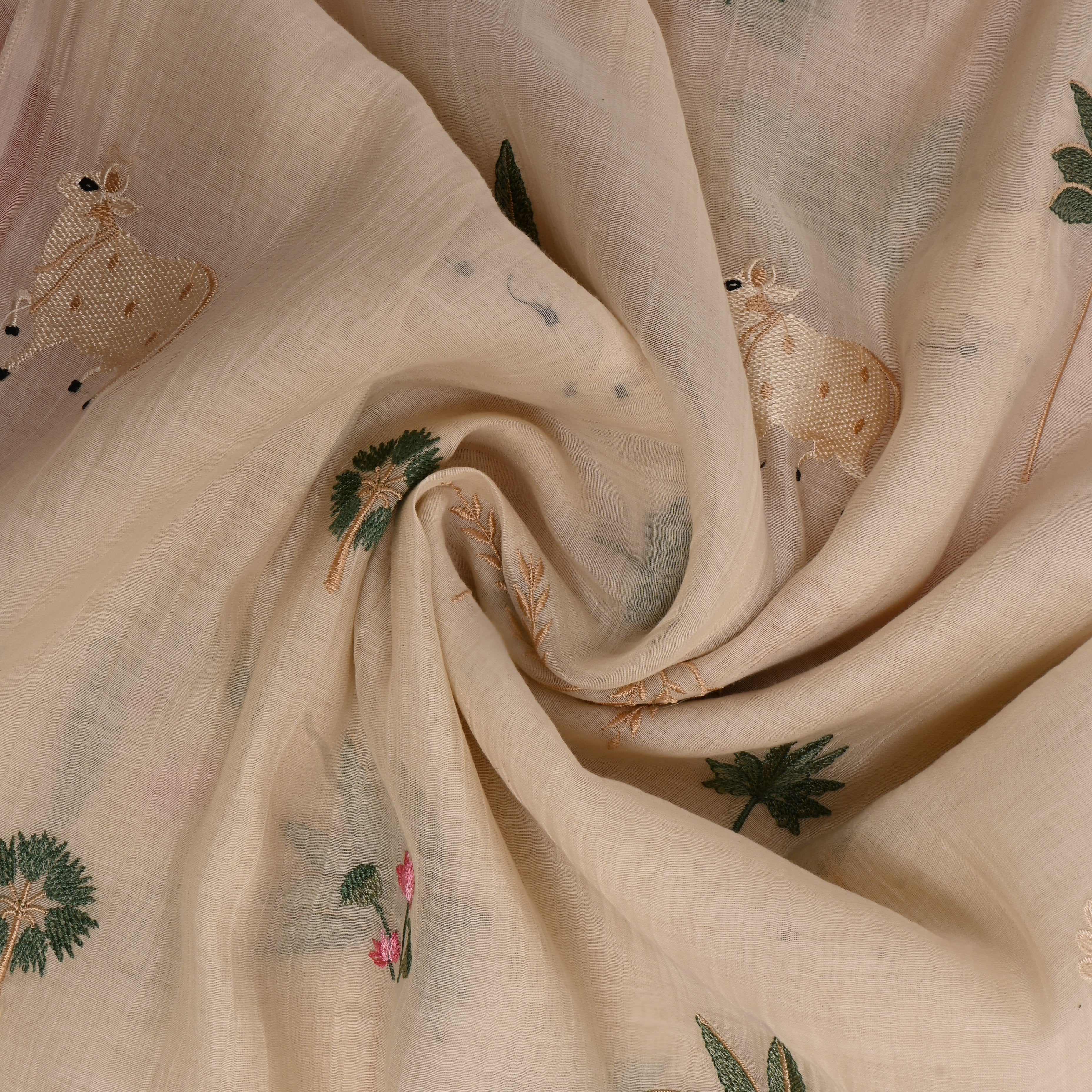 Pastel Beige Embroidered Chanderi Fabric