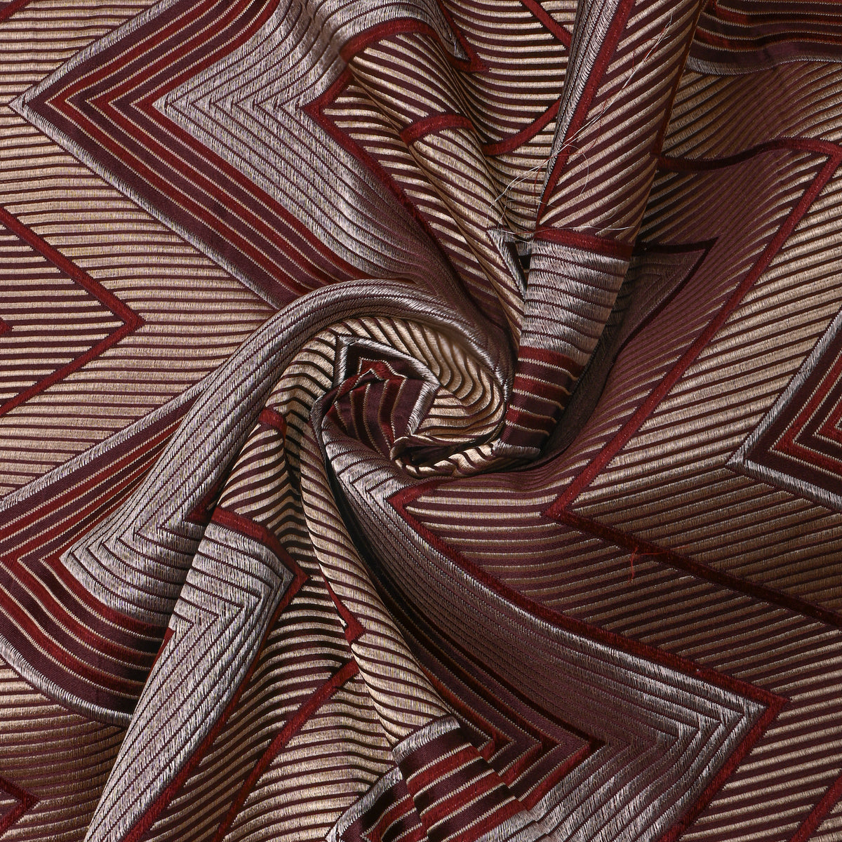 Cocoa Brown Dual Tone Zigzag Jamawar Silk Fabric