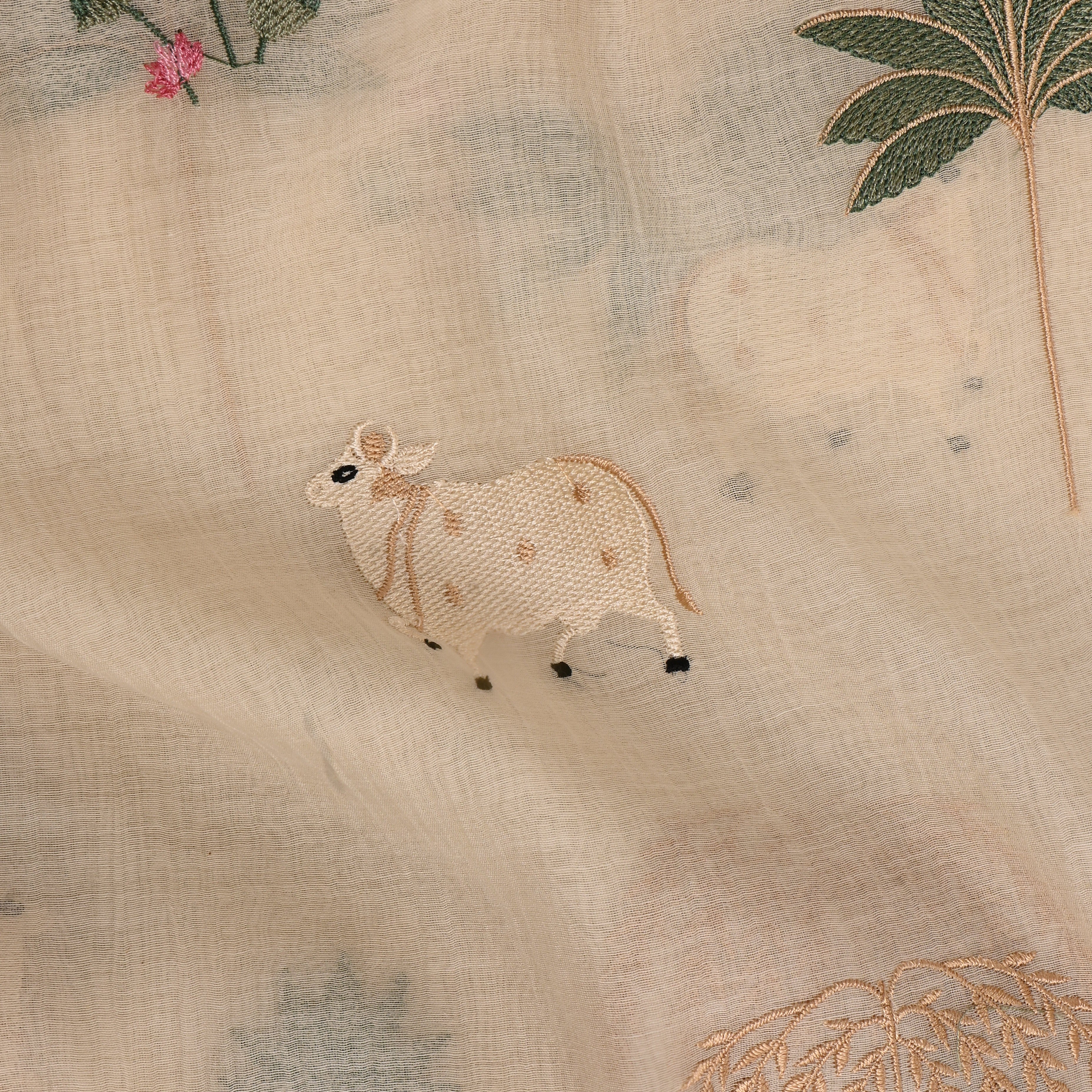 Pastel Beige Embroidered Chanderi Fabric