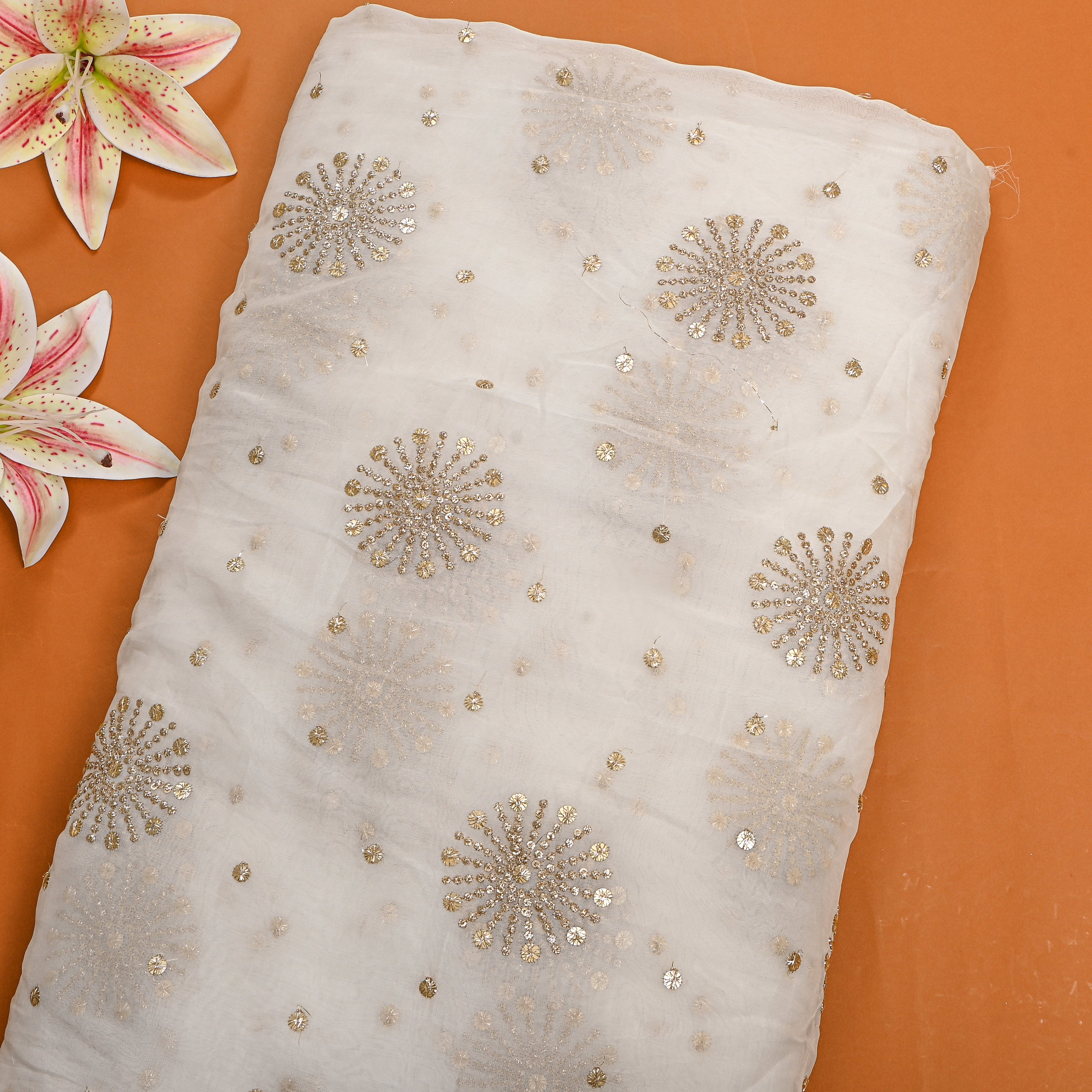 White Zari Butti Embroidered Organza