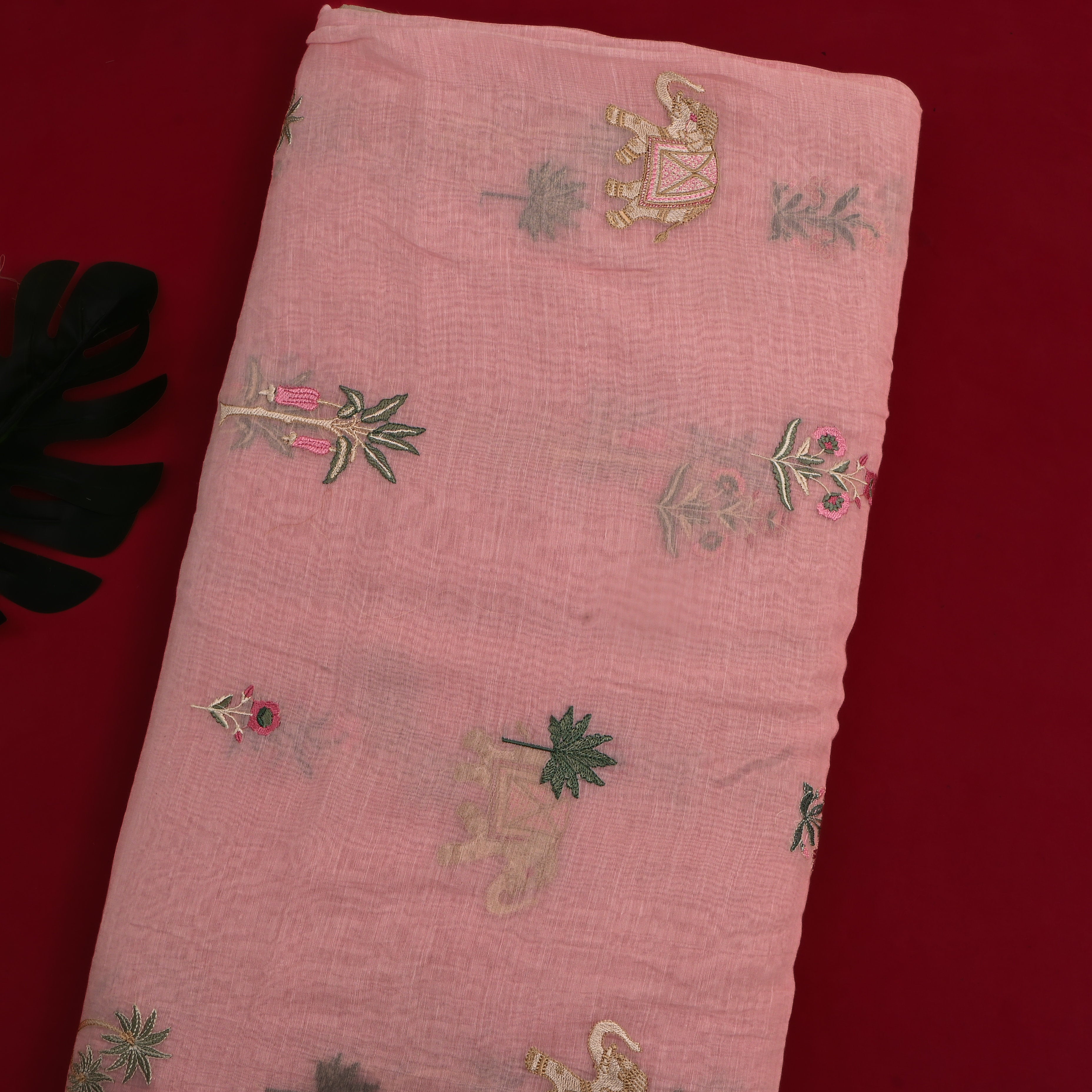 Soft Pink Embroidered Chanderi Fabric
