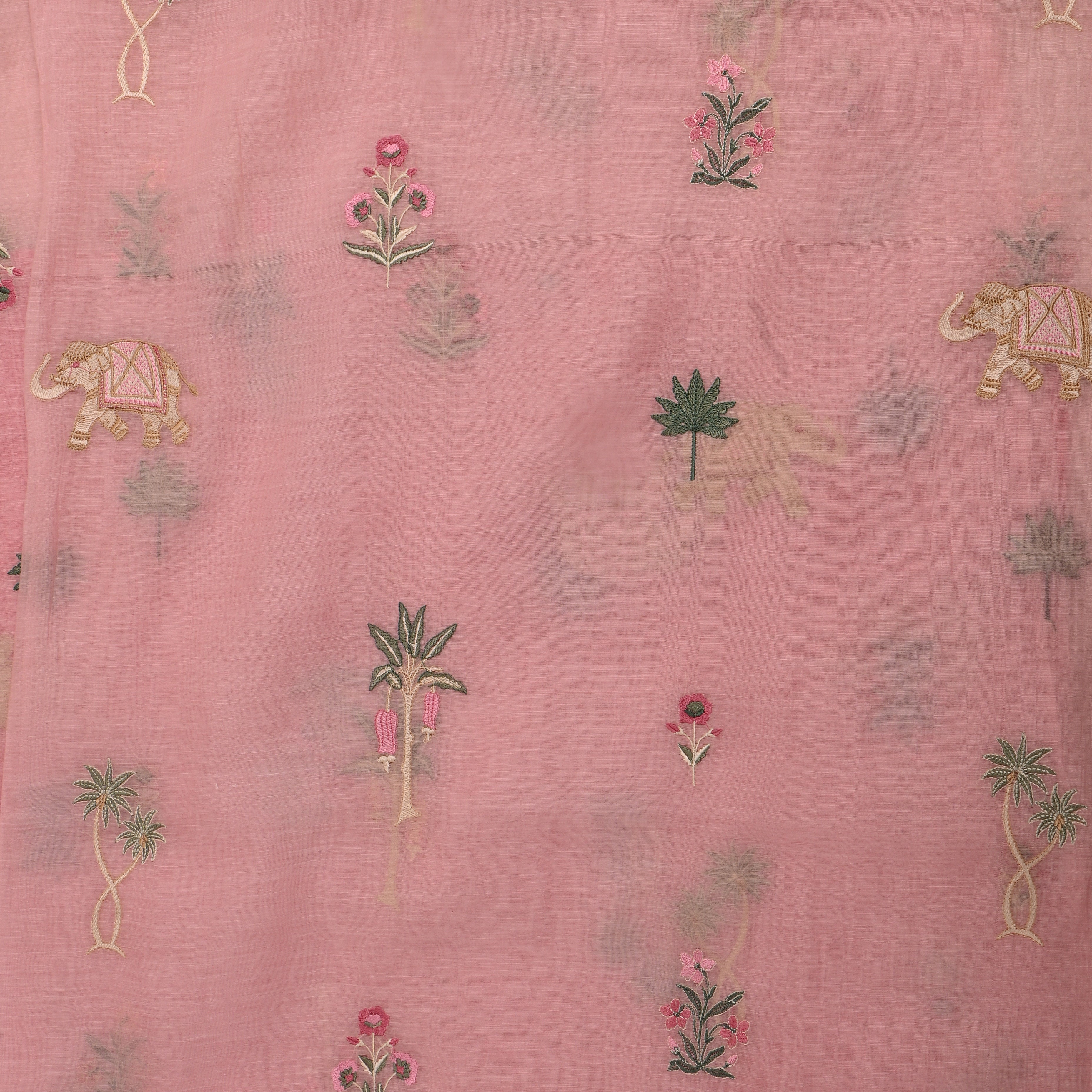 Soft Pink Embroidered Chanderi Fabric