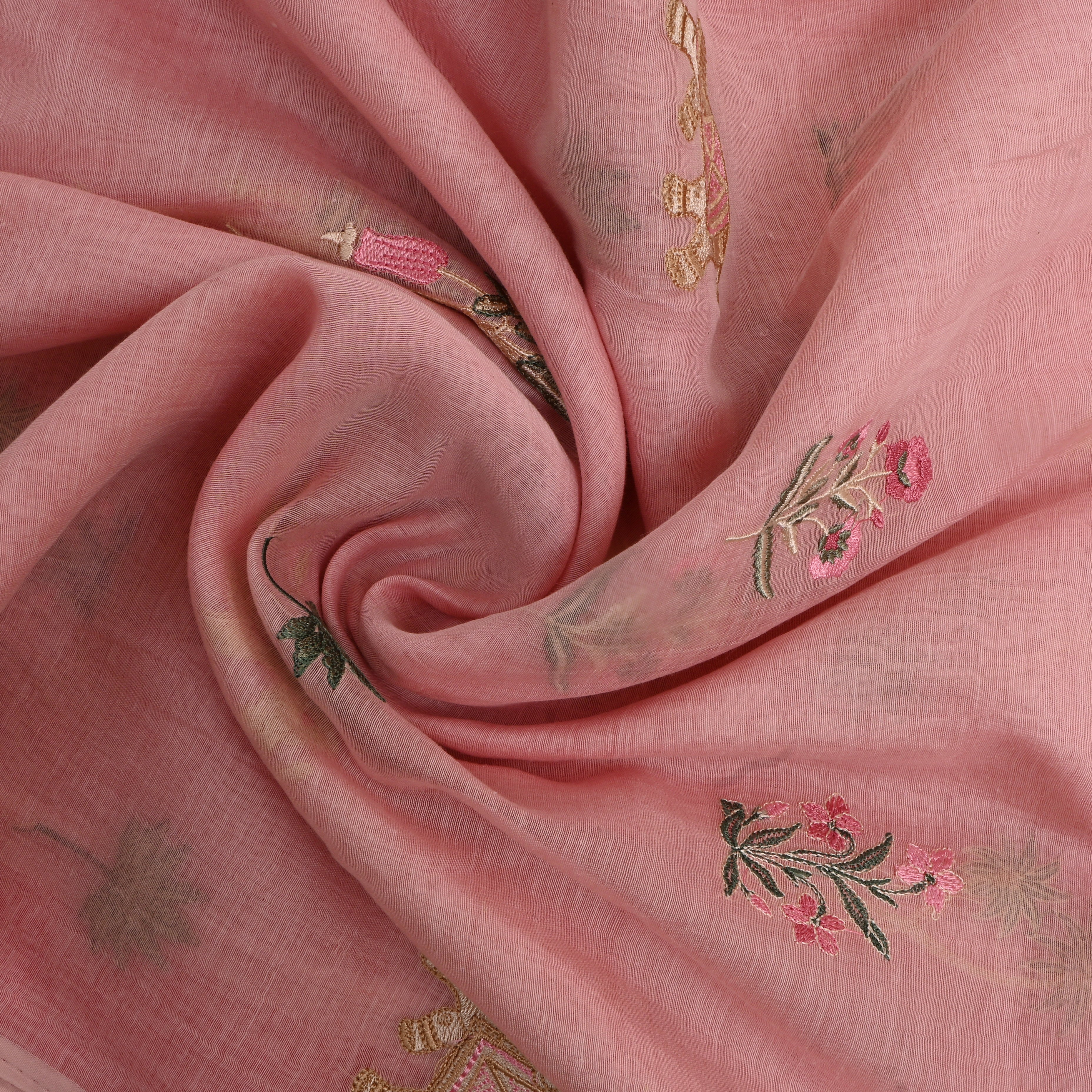 Soft Pink Embroidered Chanderi Fabric