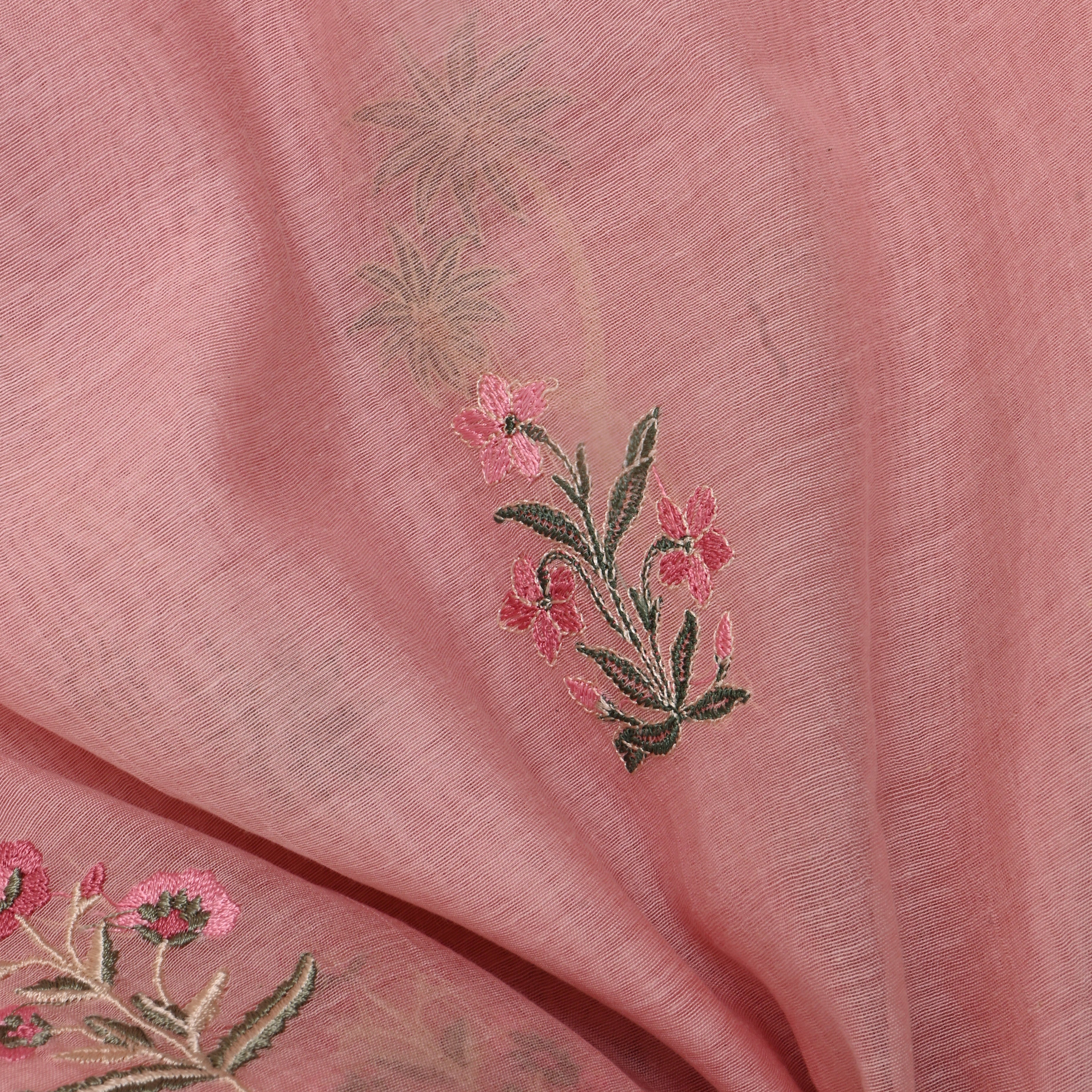 Soft Pink Embroidered Chanderi Fabric