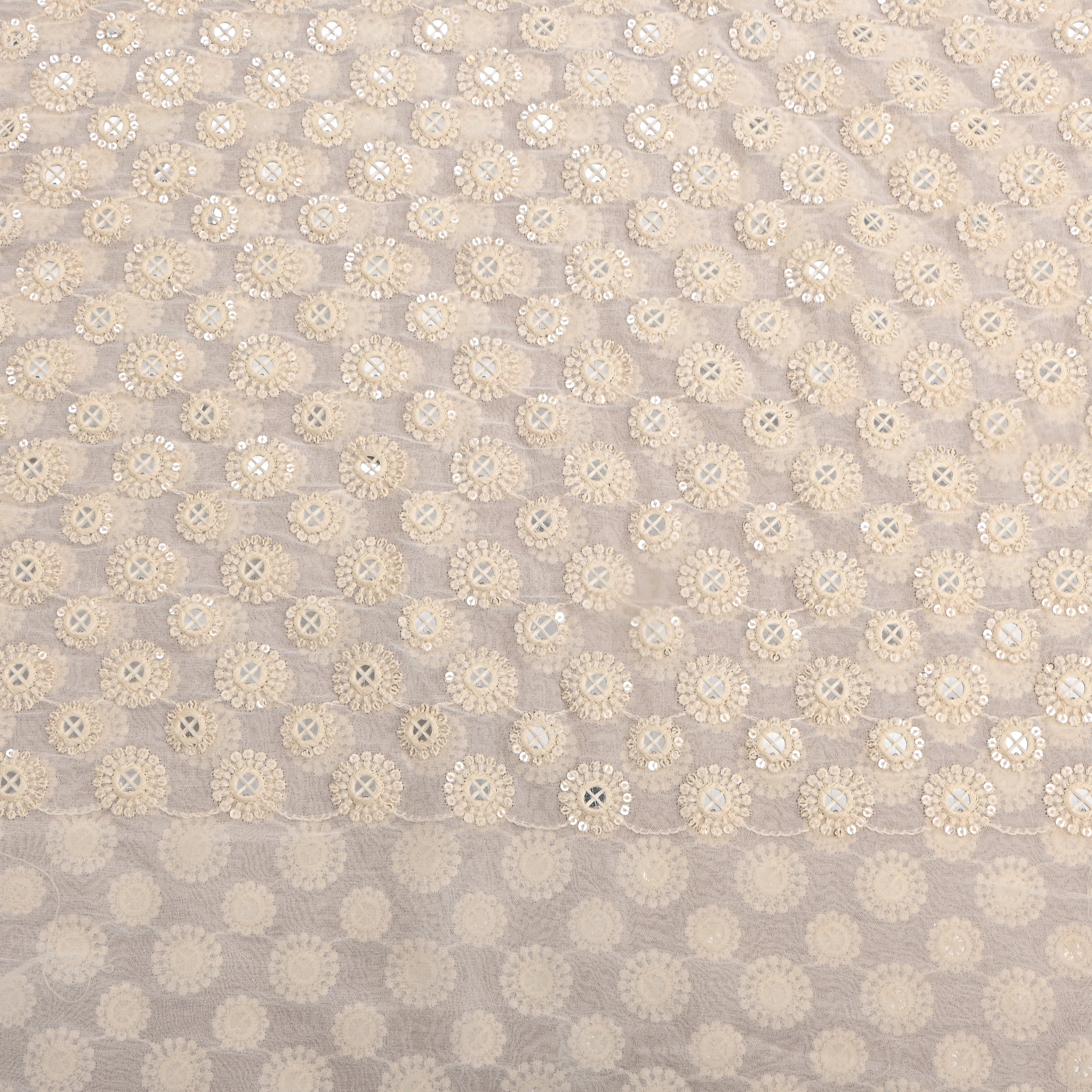 White Mirror Work Embroidery Georgette Fabric