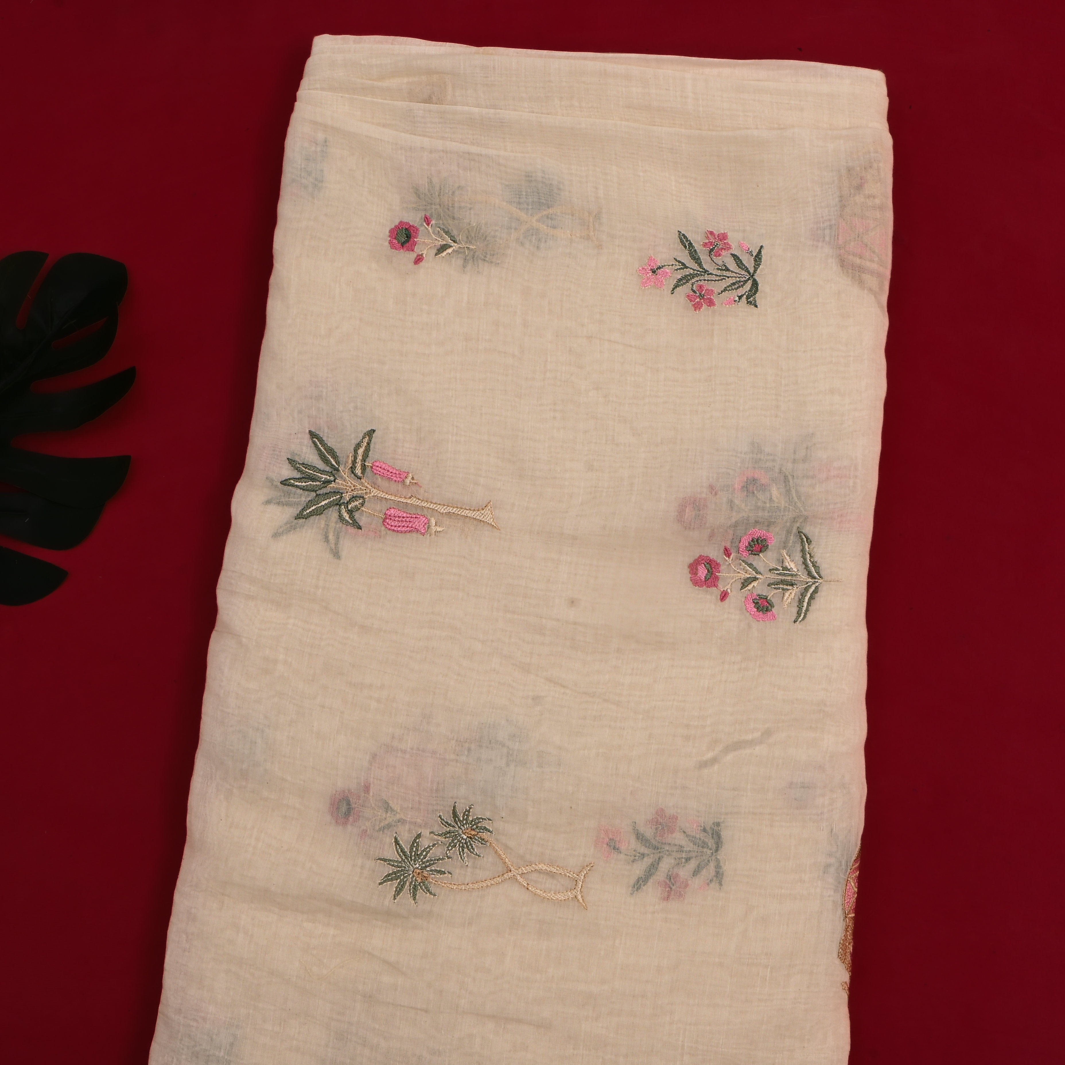 Soft Beige Embroidered Chanderi Fabric