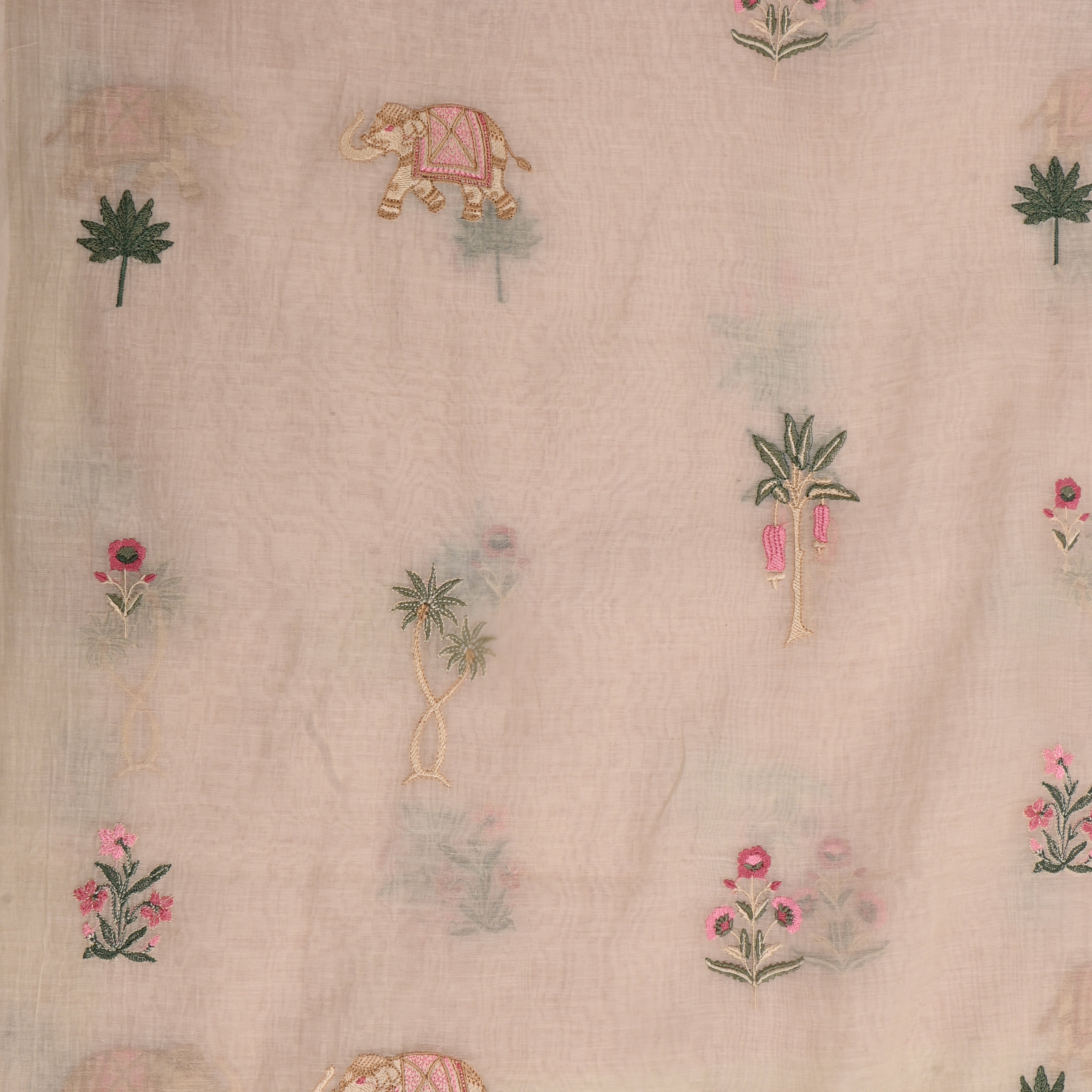 Soft Beige Embroidered Chanderi Fabric