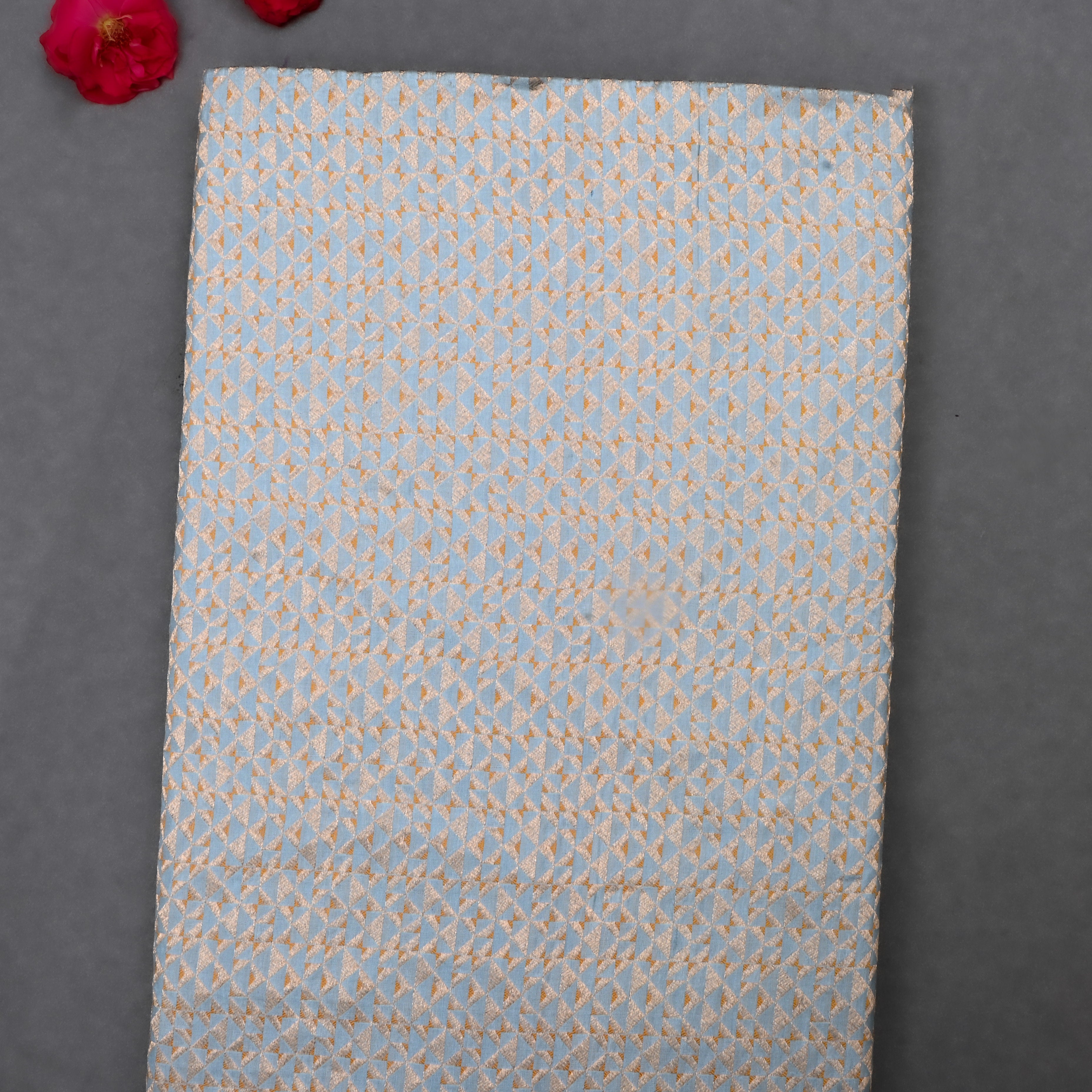 Rock Blue Jamawar Silk Fabric With Brocade Design