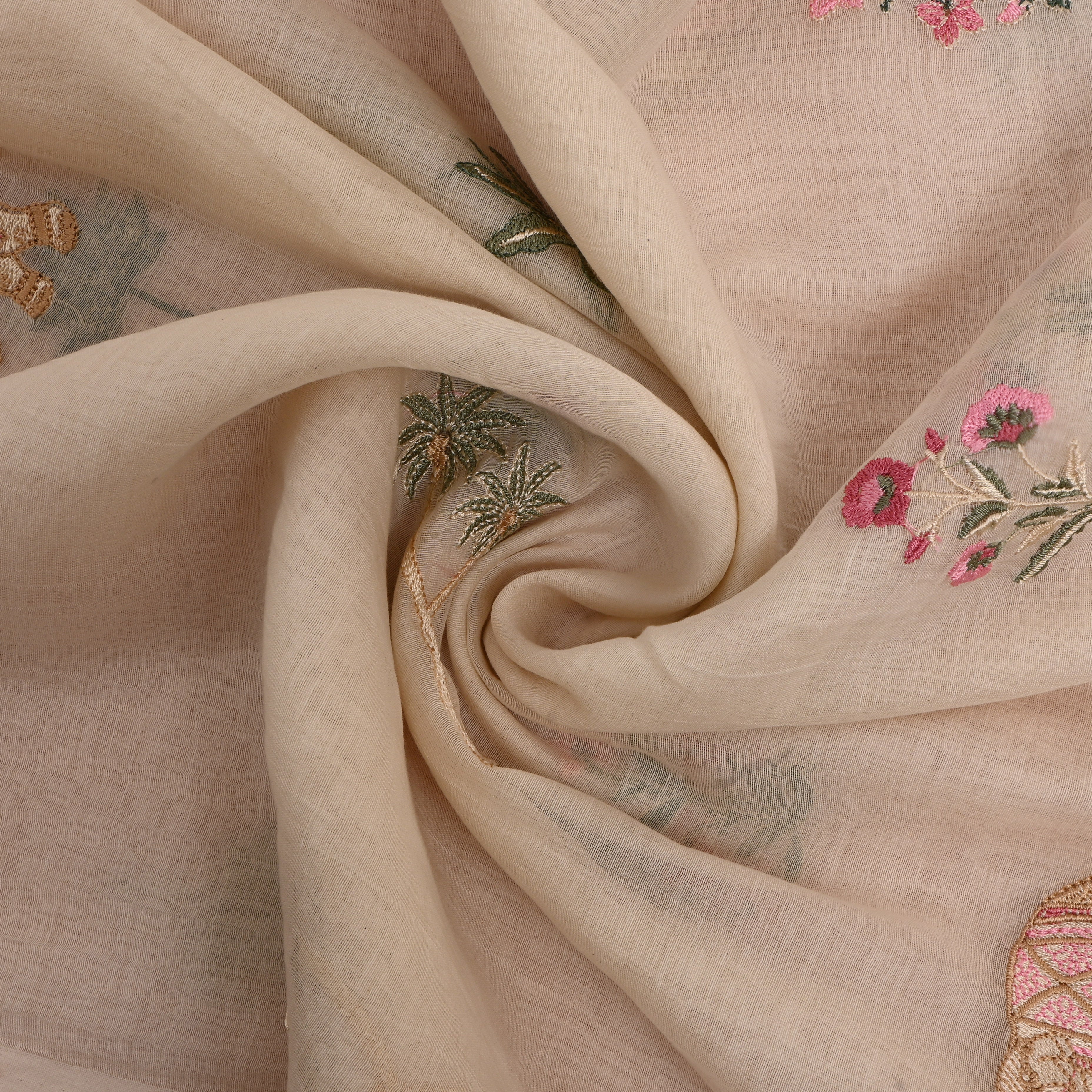 Soft Beige Embroidered Chanderi Fabric