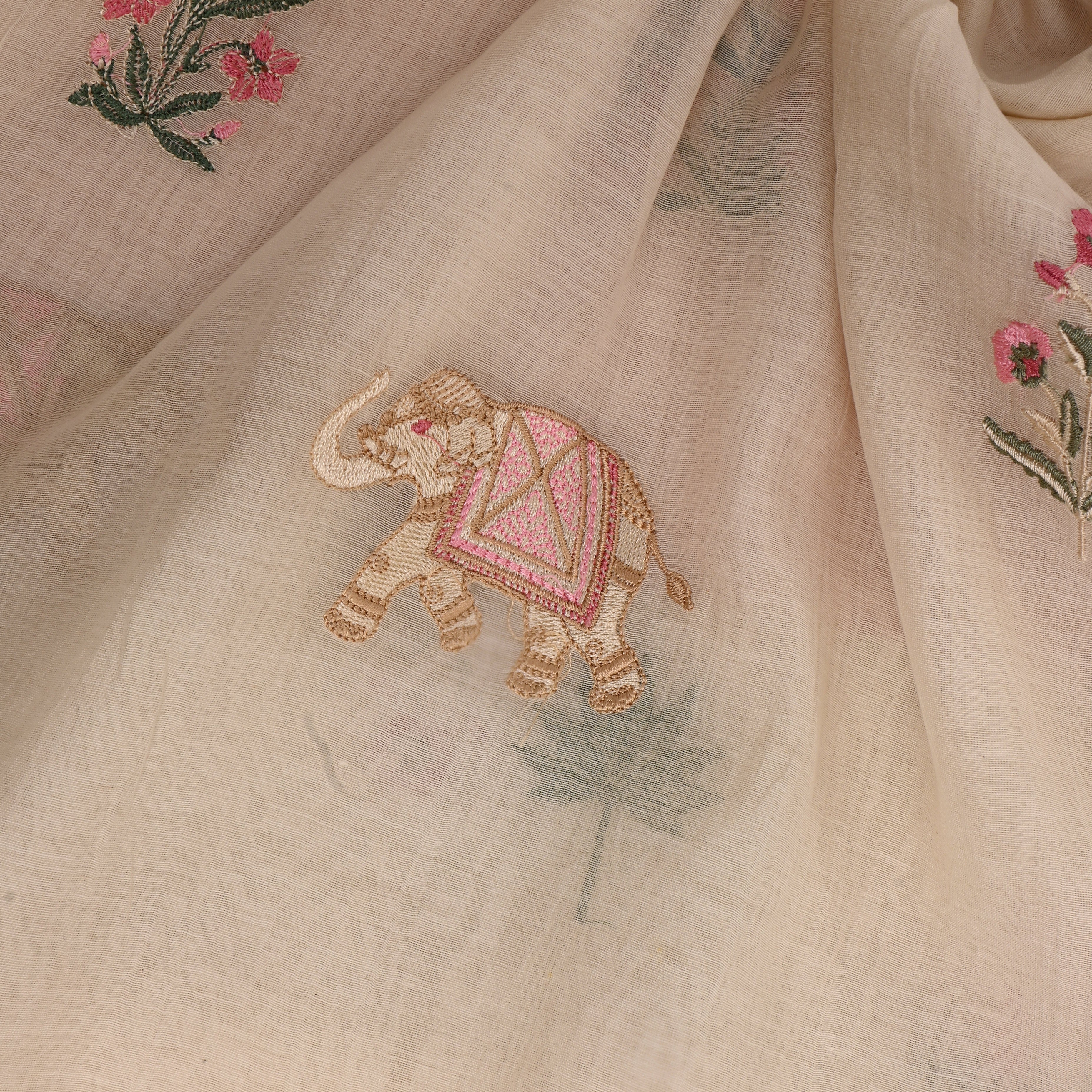 Soft Beige Embroidered Chanderi Fabric