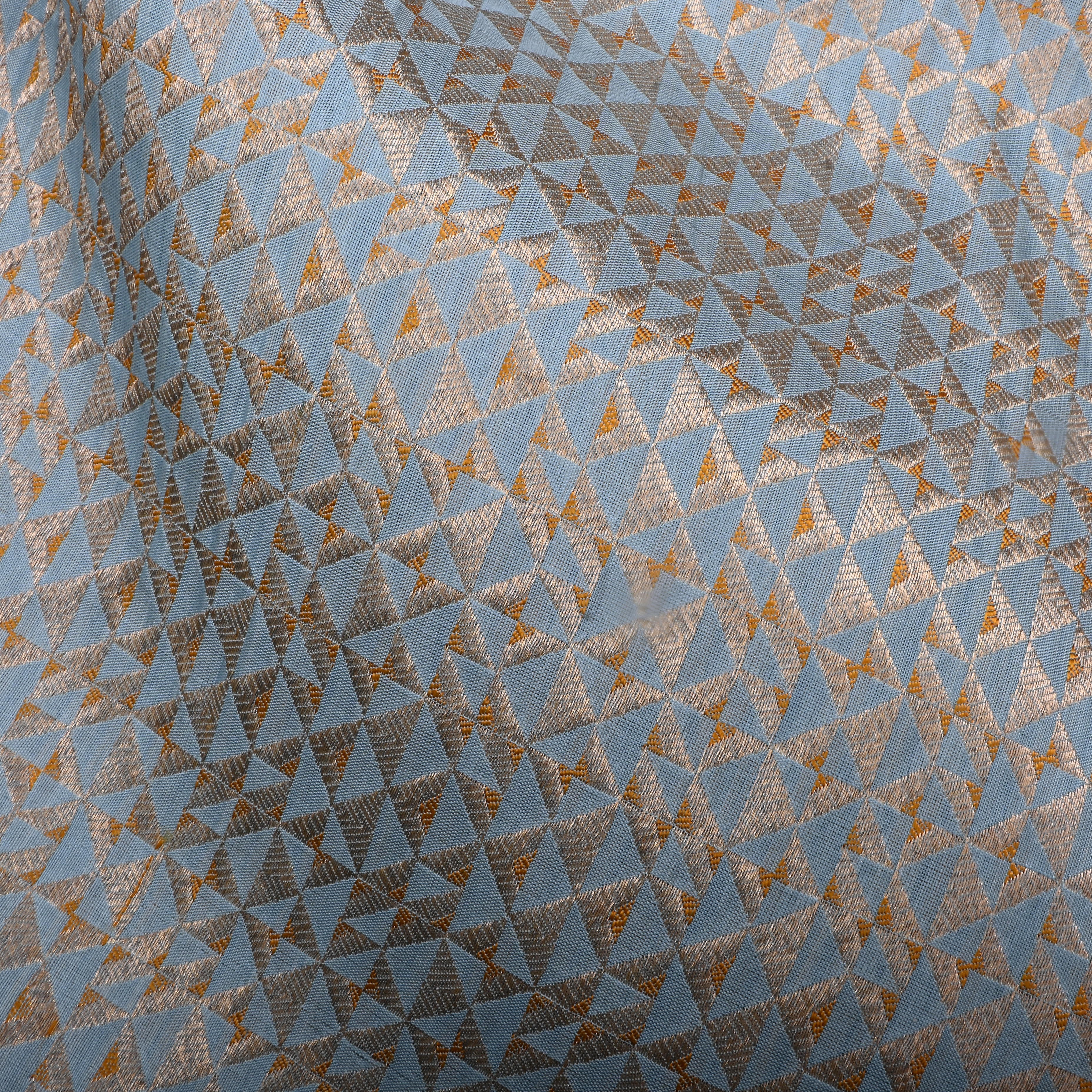 Rock Blue Jamawar Silk Fabric With Brocade Design