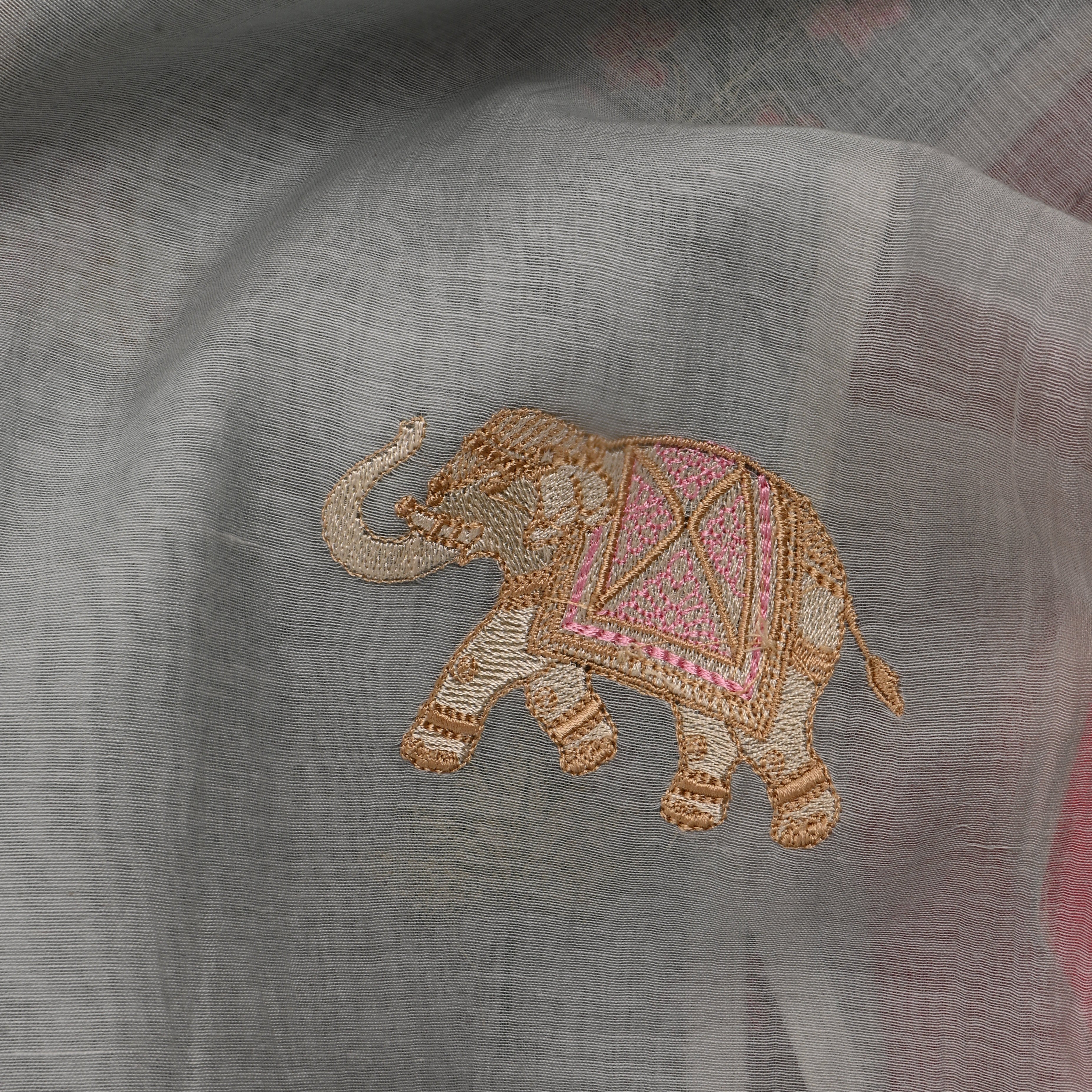 Ash Grey Embroidered Chanderi Fabric