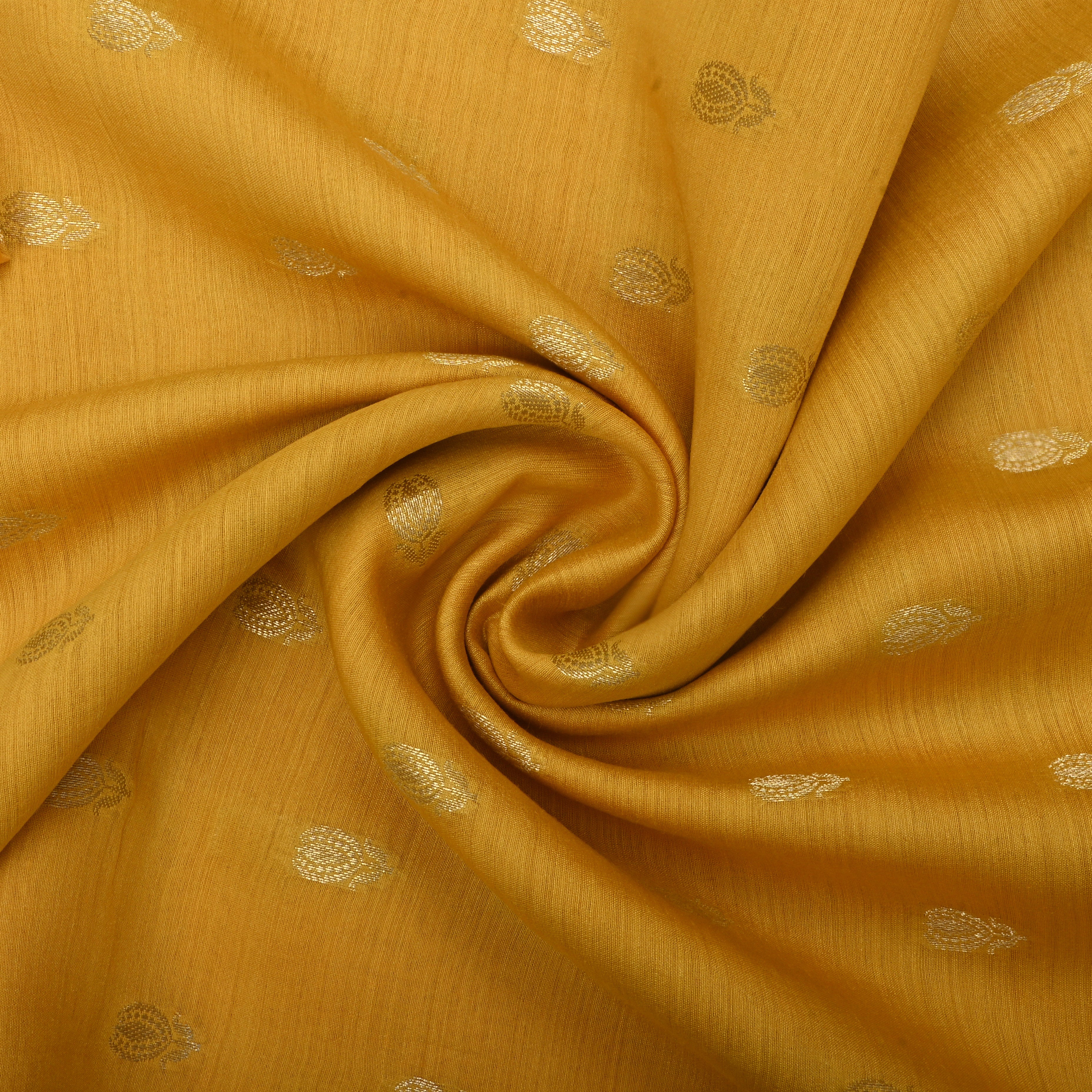 Satin Sheen Gold Jamawar Moonga Fabric With Butti'S