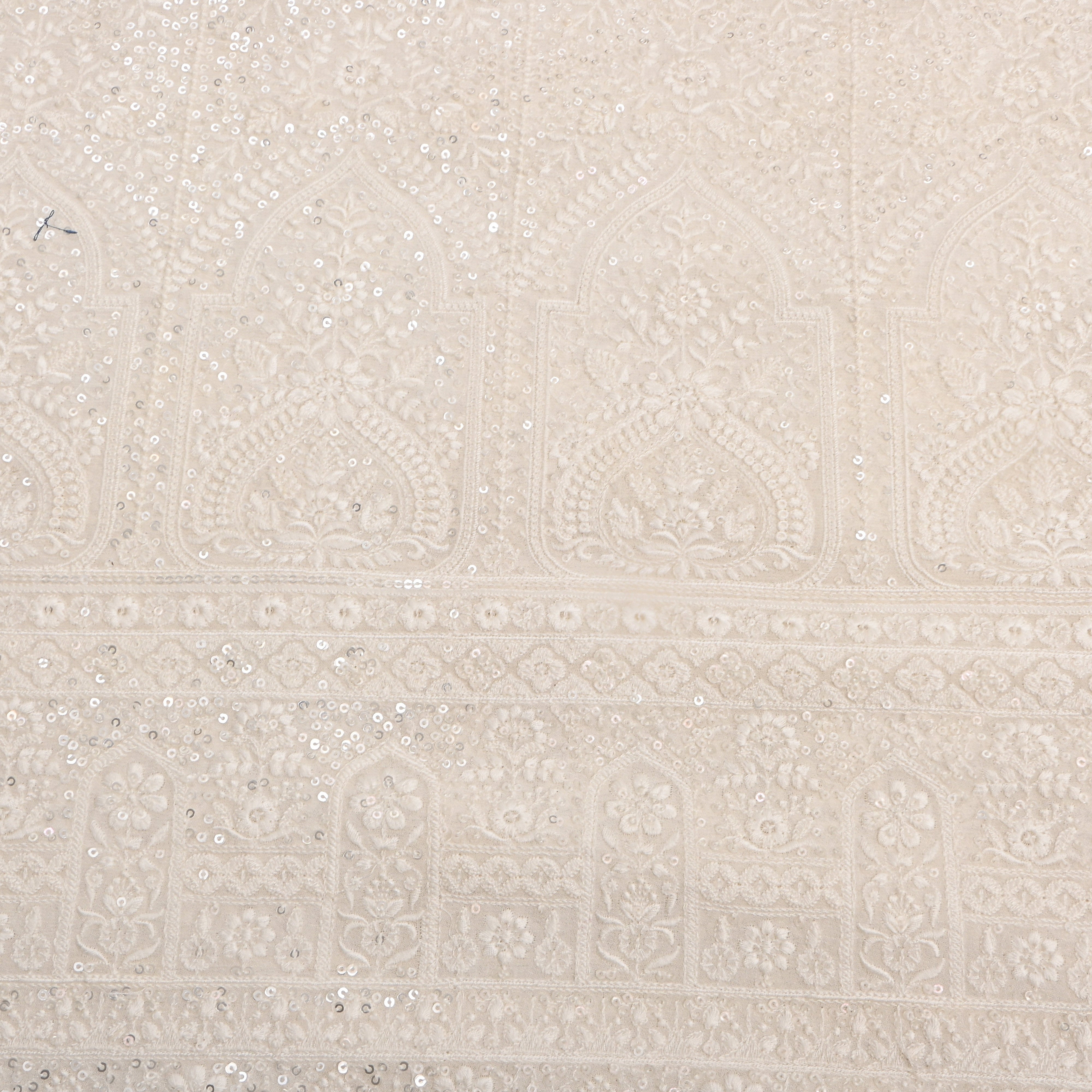 White Gold Sequin Thread Work Georgette