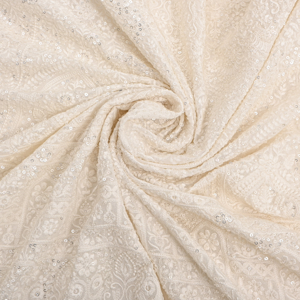White Gold Sequin Thread Work Georgette