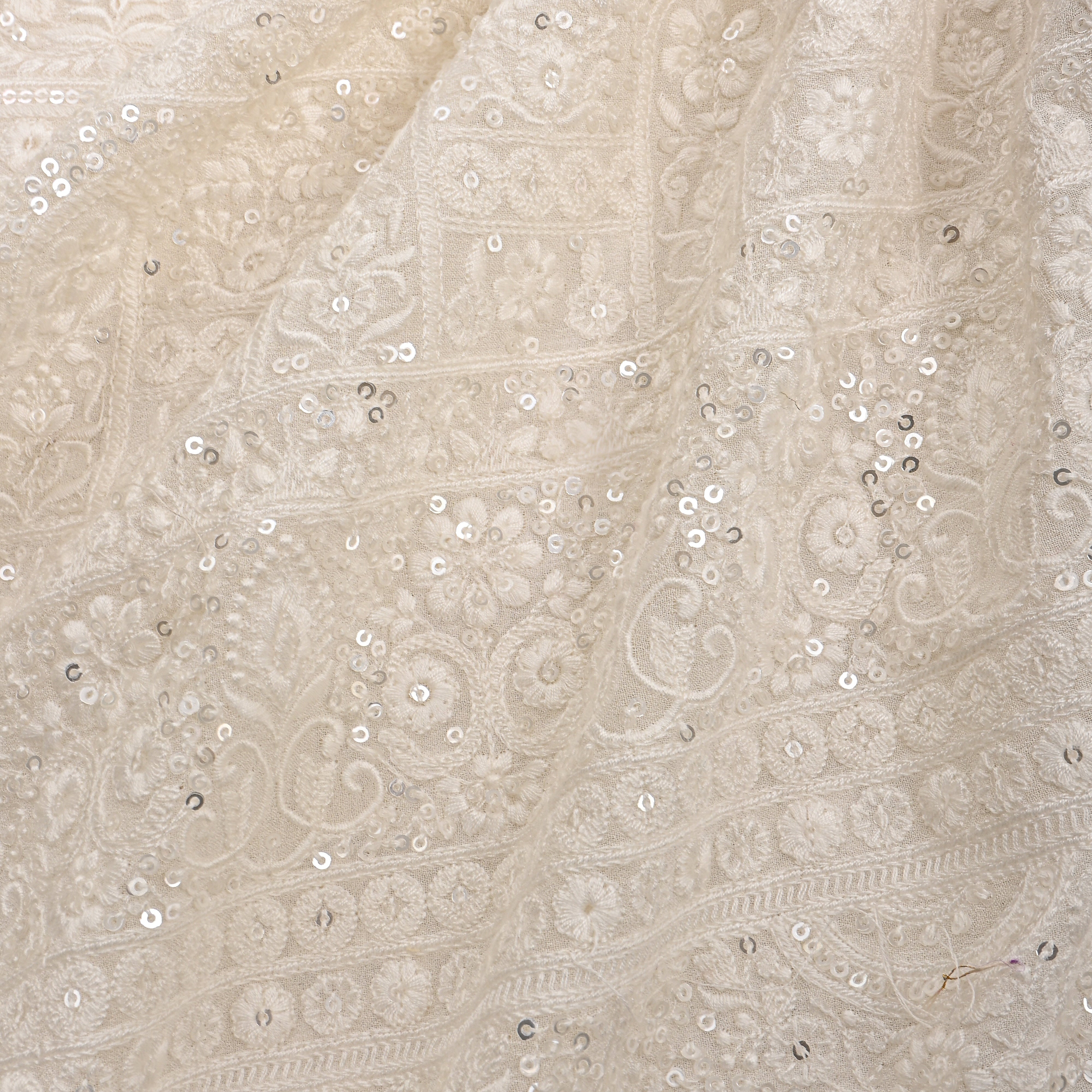 White Gold Sequin Thread Work Georgette