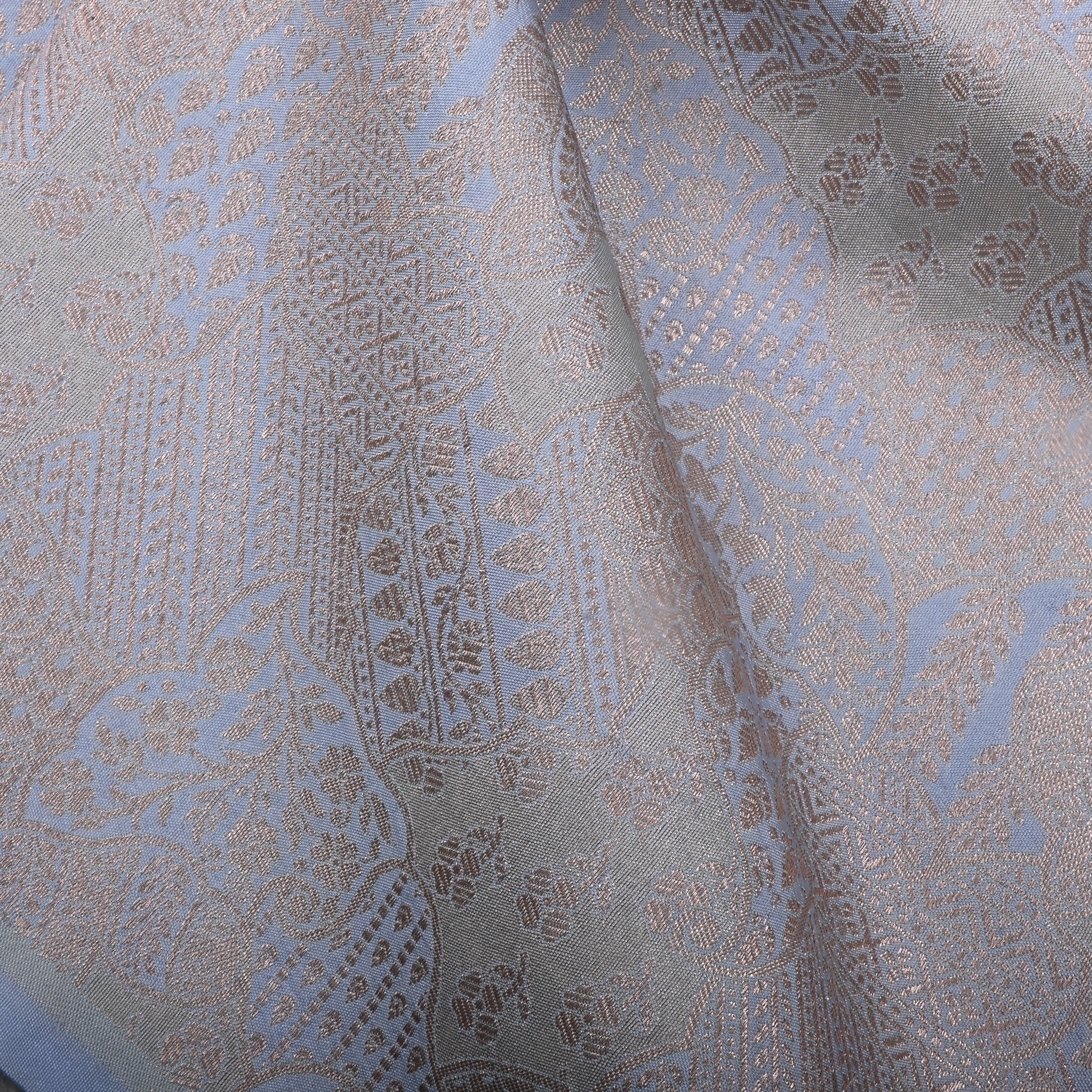 Rock Blue Jamawar Tissue Fabric With Intricate Design