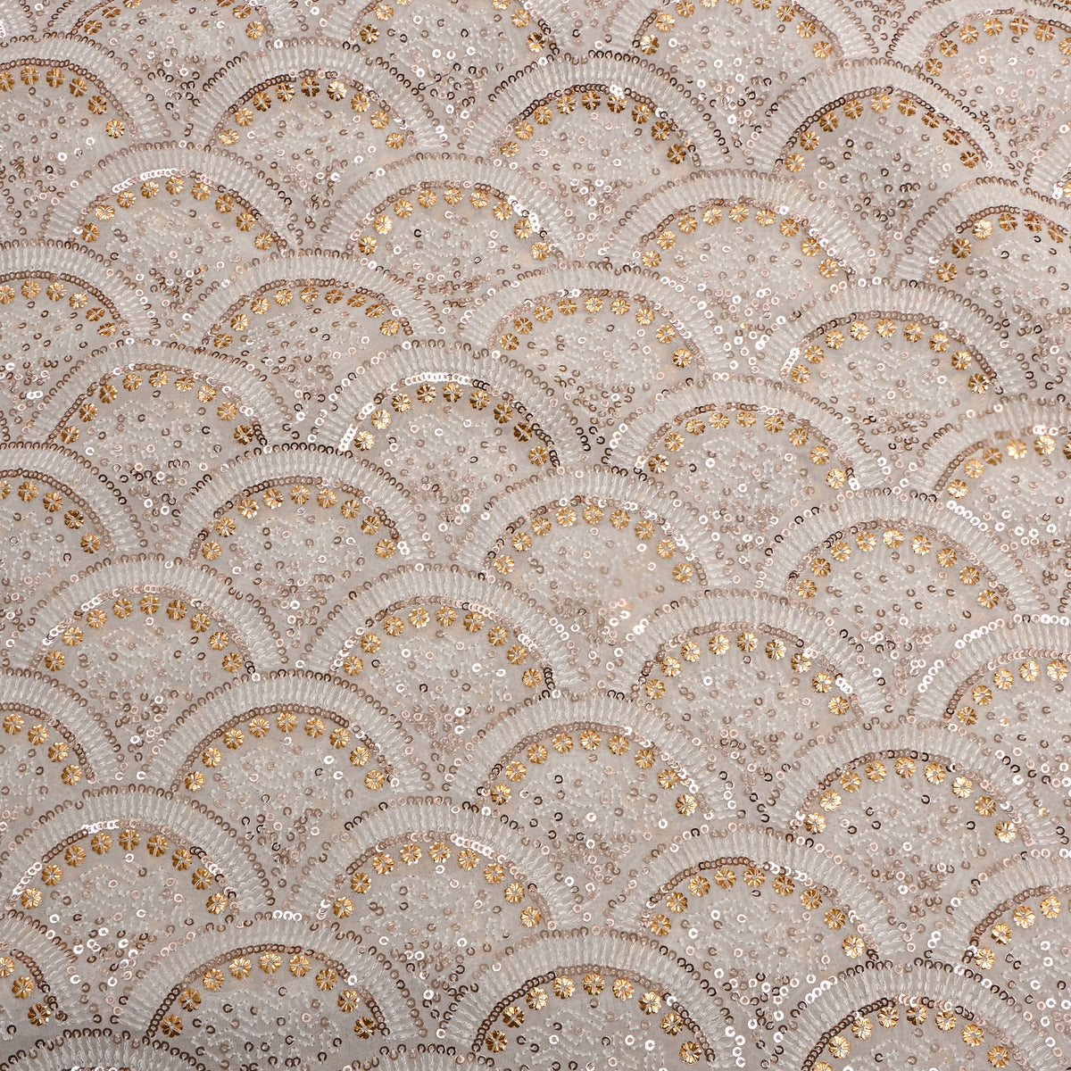 White With Gold Embroidery Georgette Fabric