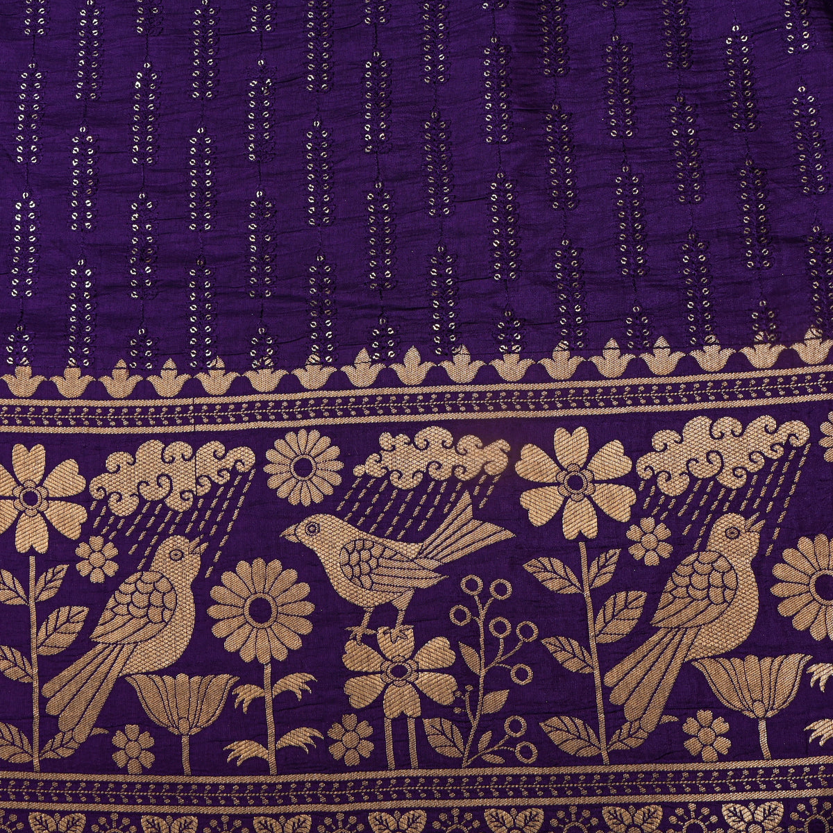 Grape Sequin Leaf Stripe Embroidery Silk Fabric