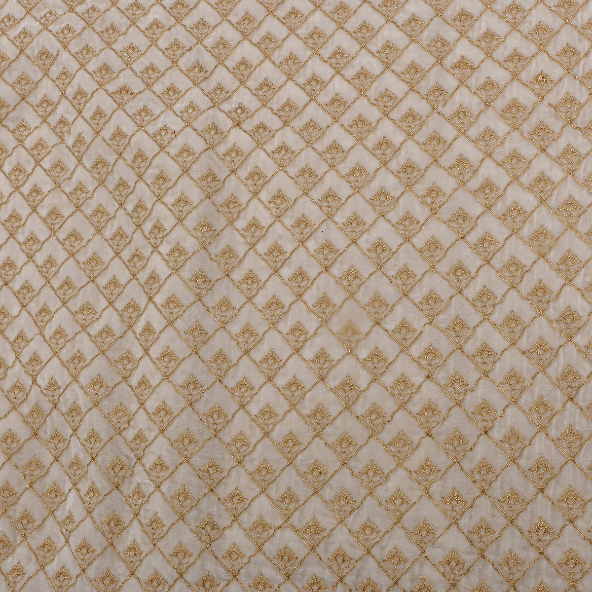 White Gold Checks Embroidery Velvet Fabric