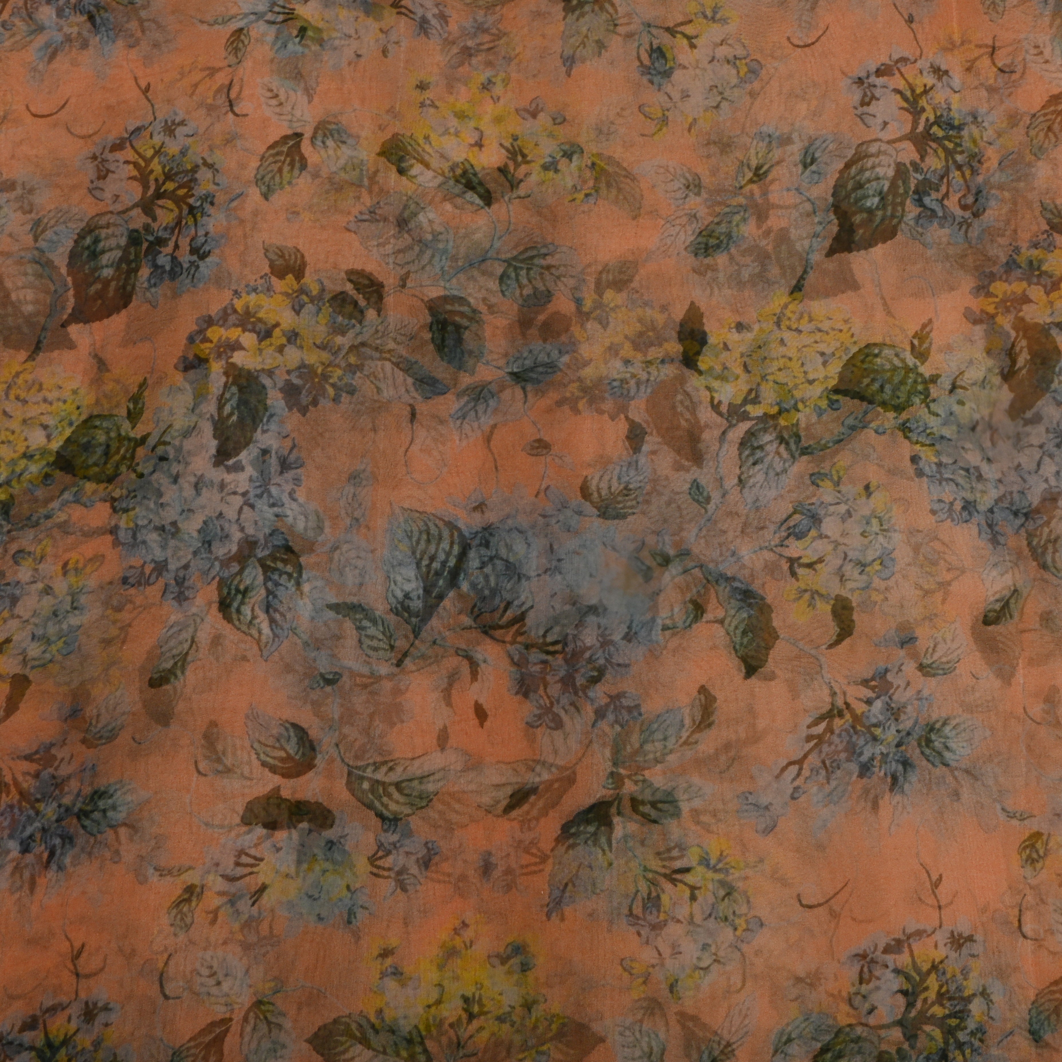 Dusty Yellow Floral Printed Organza Fabric
