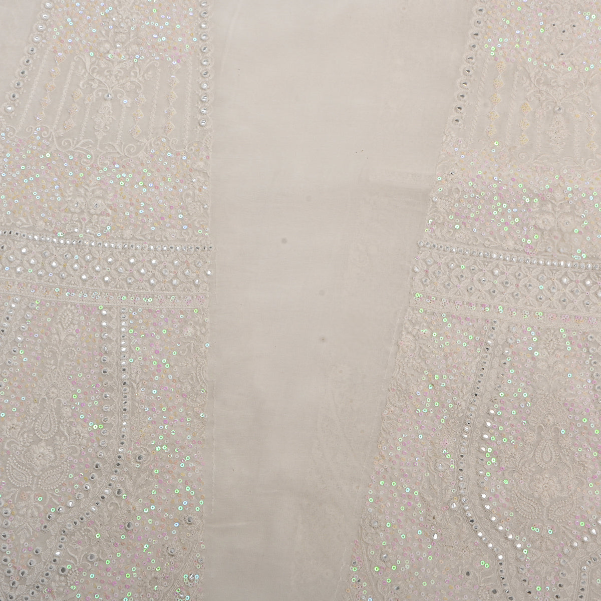 White Gold Sequin Thread Work Georgette