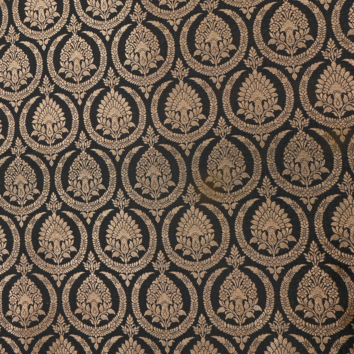 Jet Black Jamawar Silk With Gold Motif Butti
