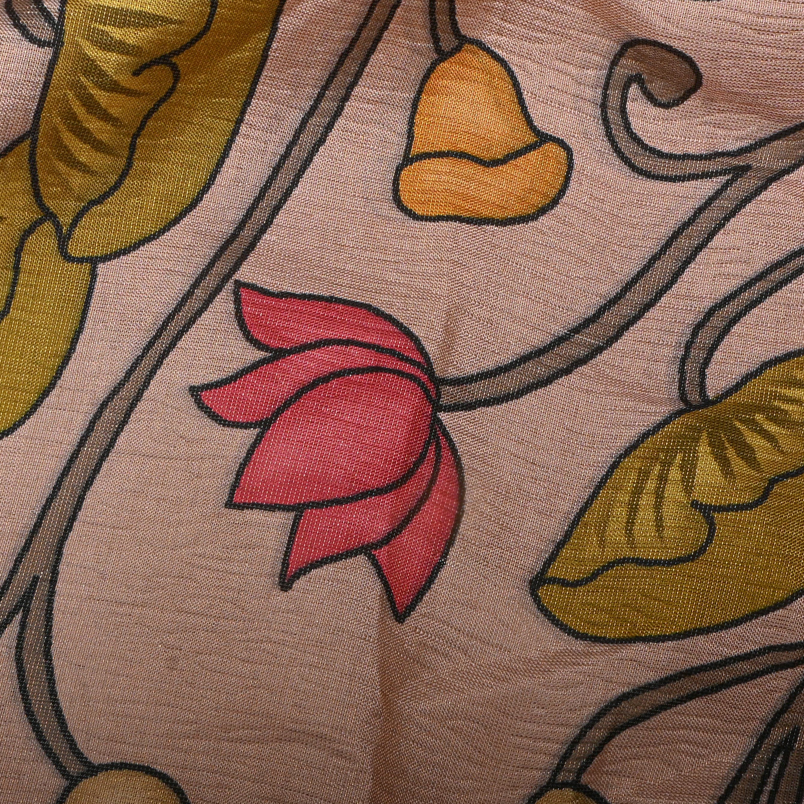 Beige Tissue Fabric With Floral Prints