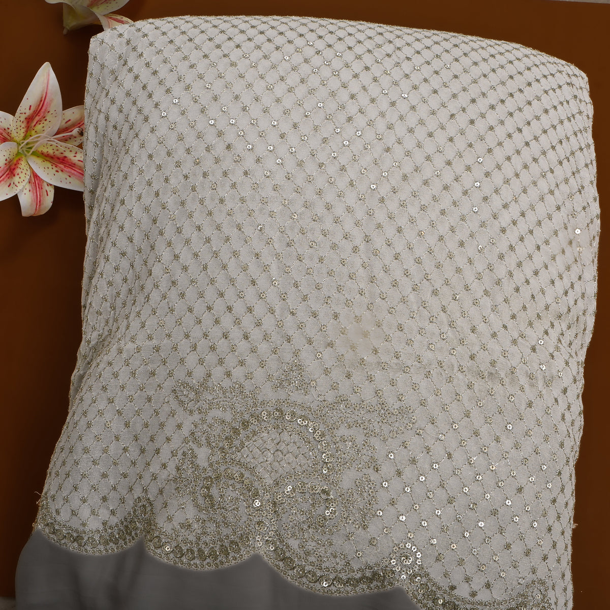 White Gold Sequin Embroidered Georgette
