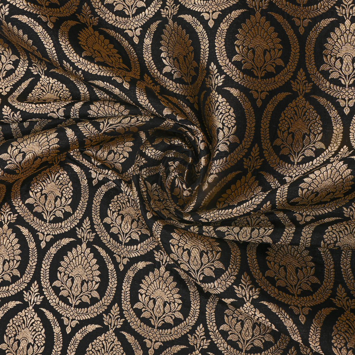 Jet Black Jamawar Silk With Gold Motif Butti
