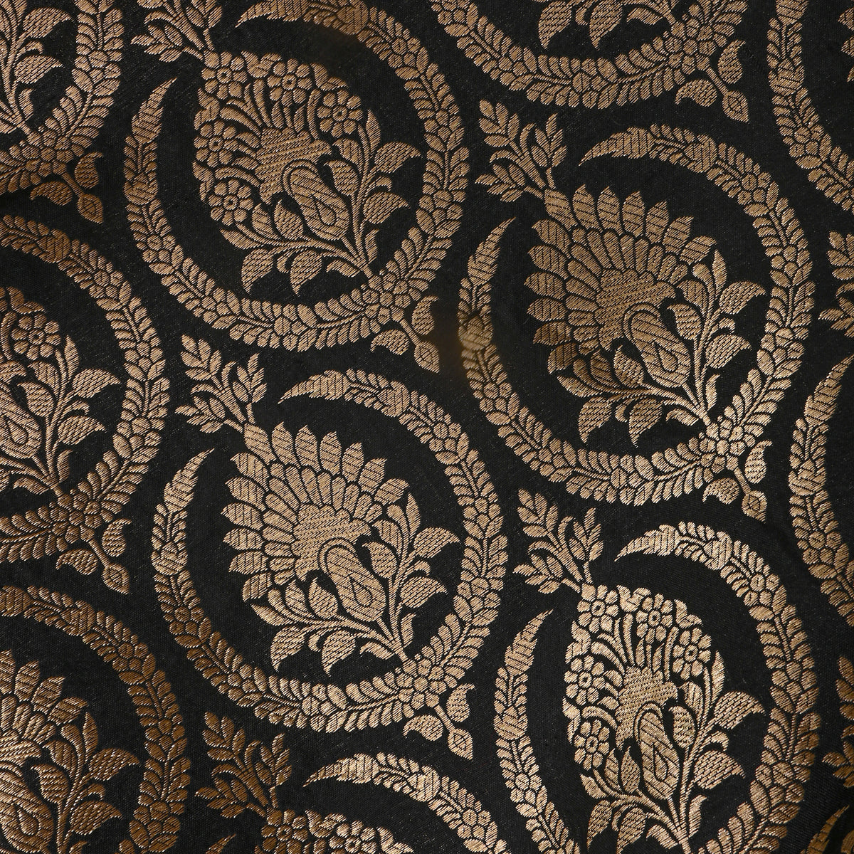 Jet Black Jamawar Silk With Gold Motif Butti