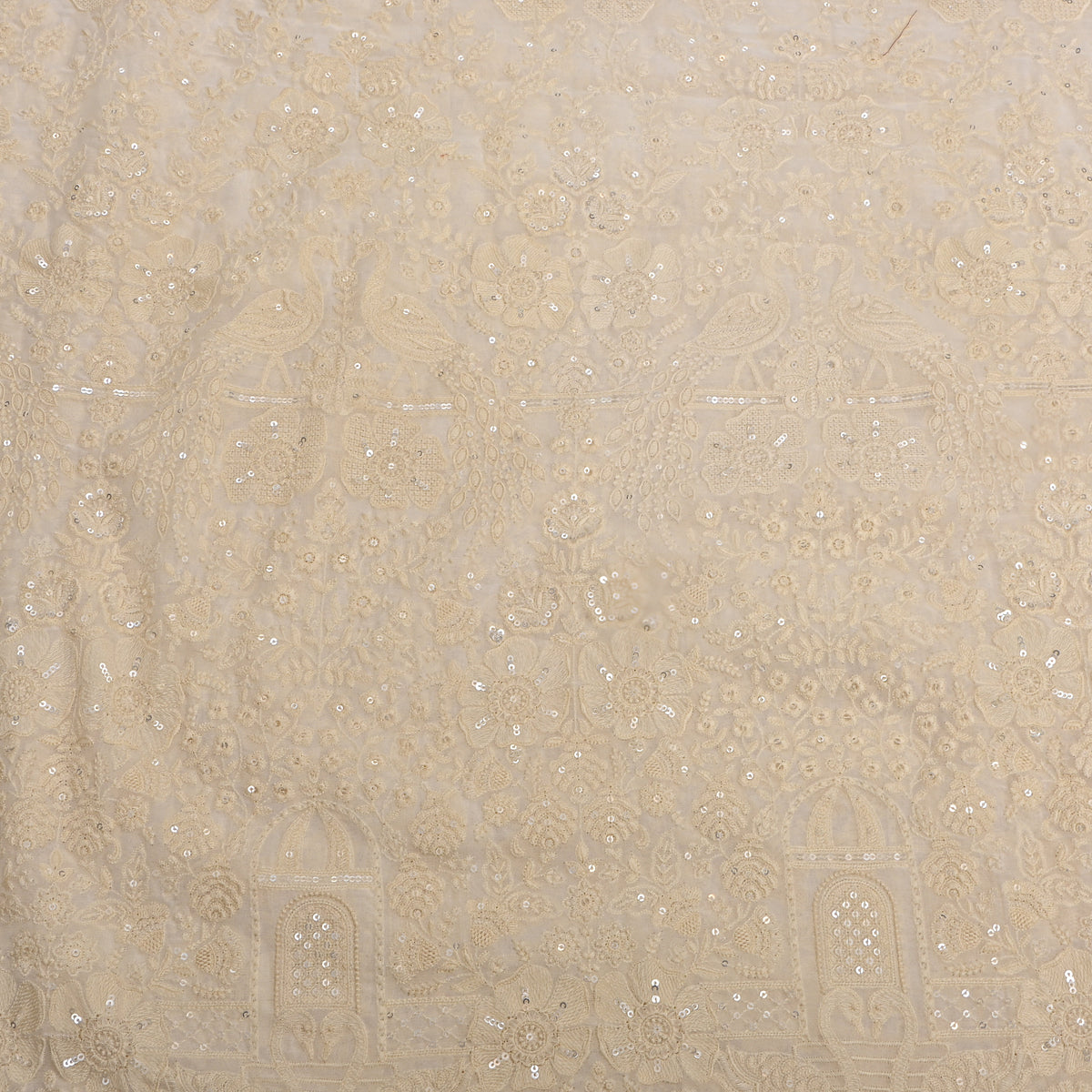 Biscuit Cream Floral Sequin Embroidery Georgette Fabric