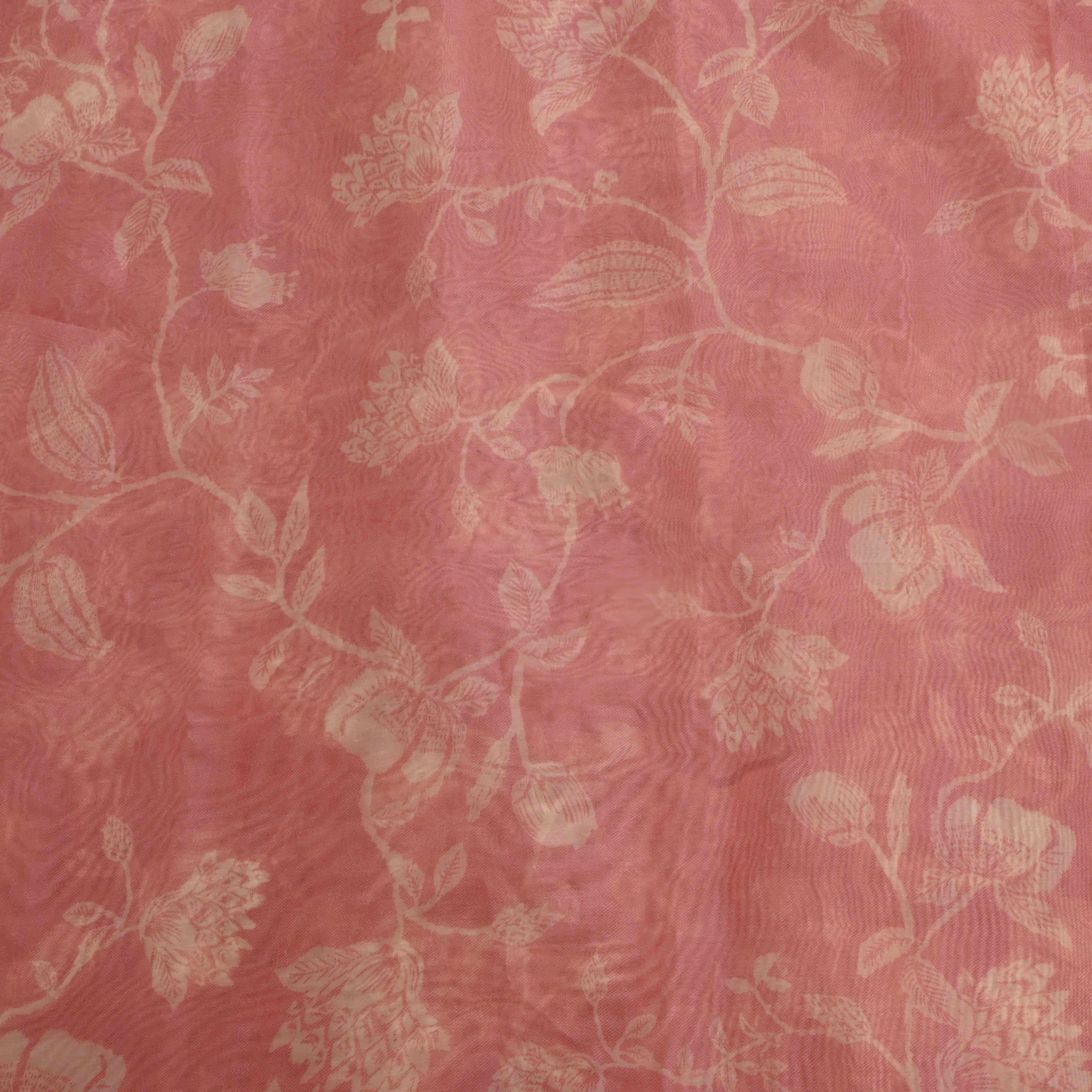 Flamingo Pink Floral Printed Organza Fabric