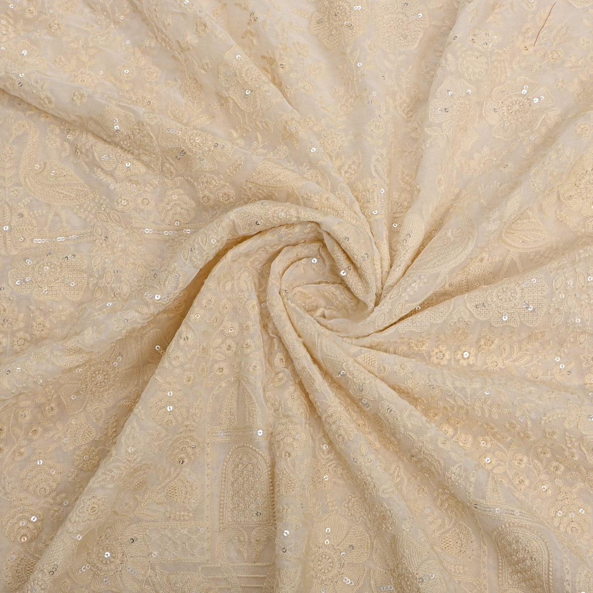 Biscuit Cream Floral Sequin Embroidery Georgette Fabric