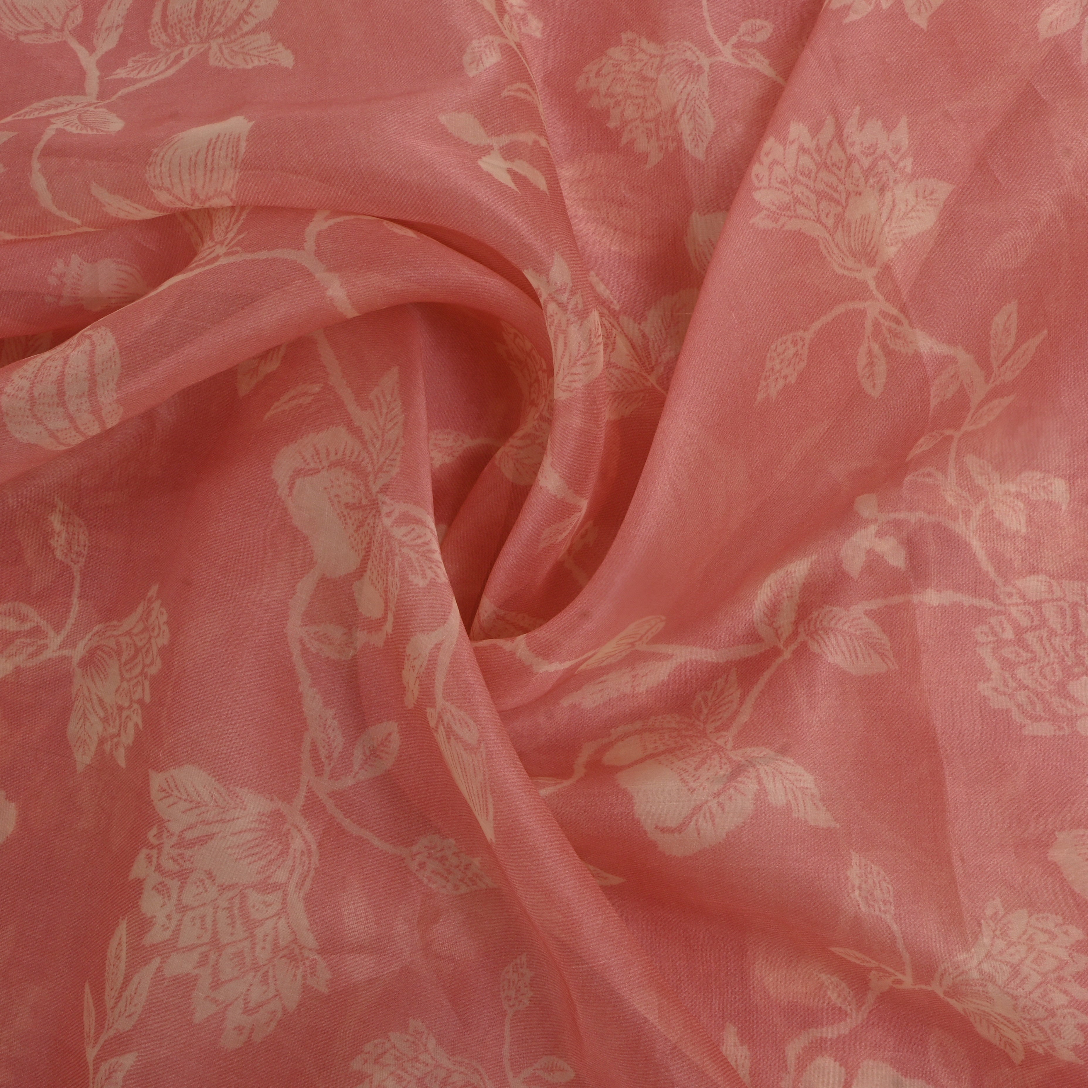Flamingo Pink Floral Printed Organza Fabric