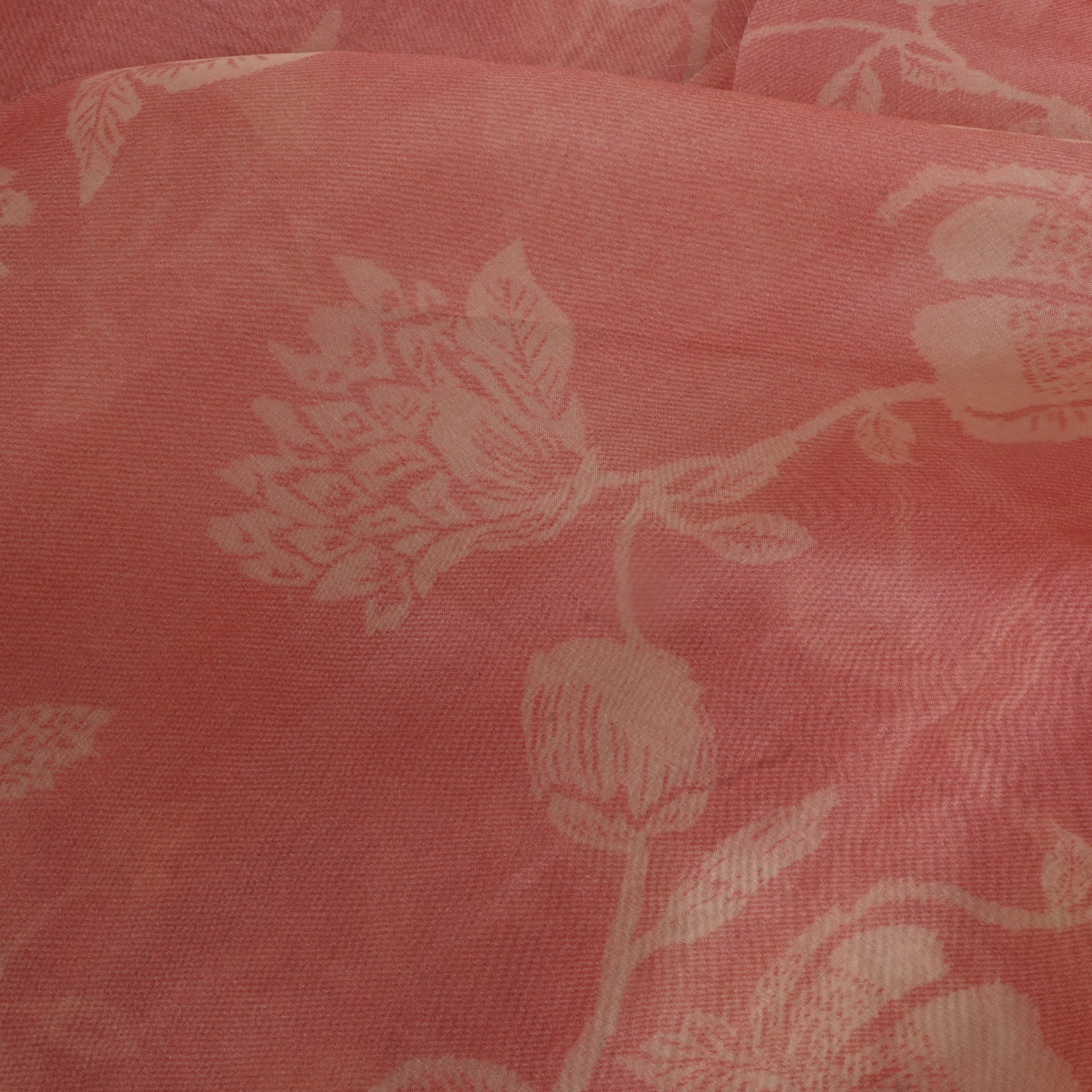 Flamingo Pink Floral Printed Organza Fabric
