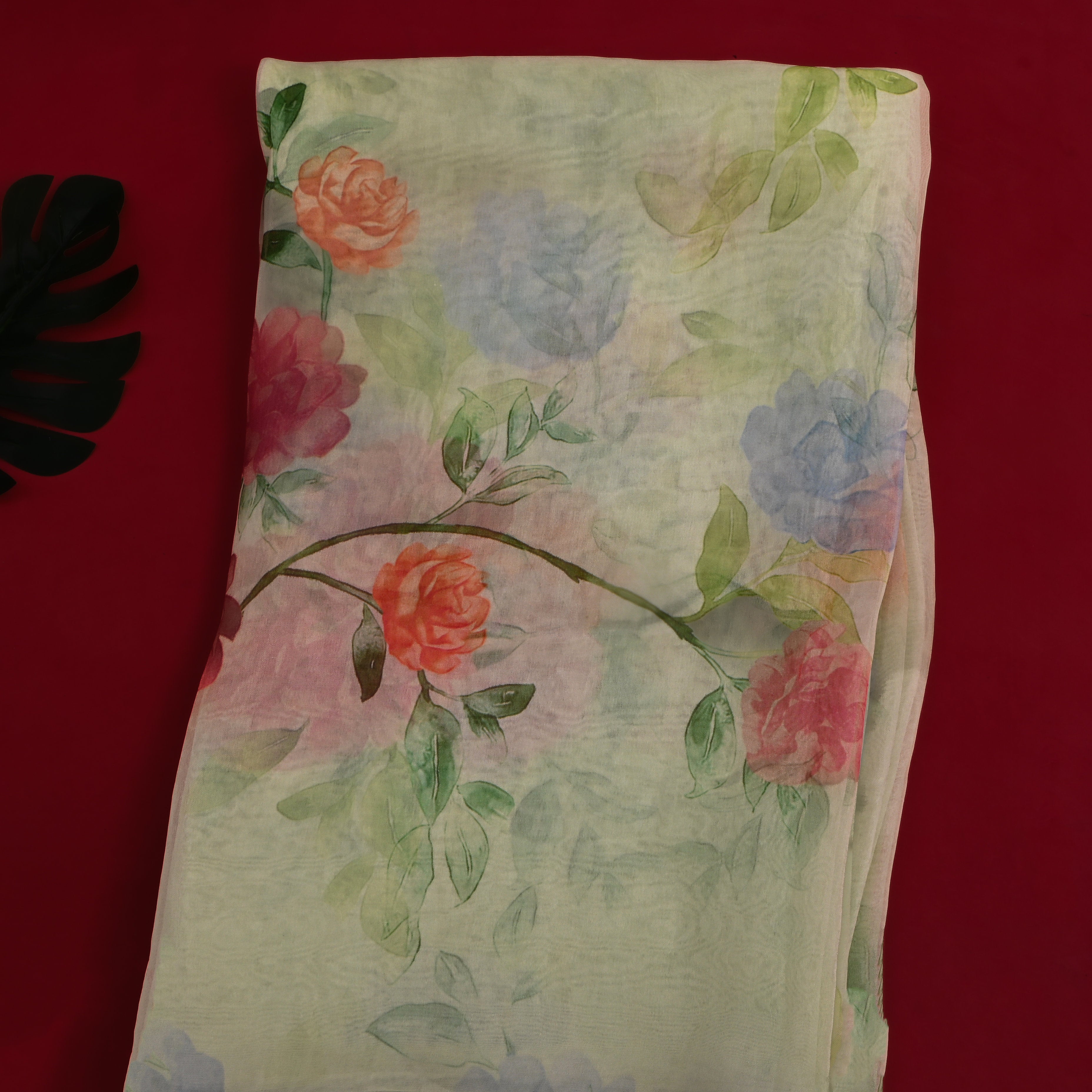 Pastel Multicolour Floral Printed Organza Fabric