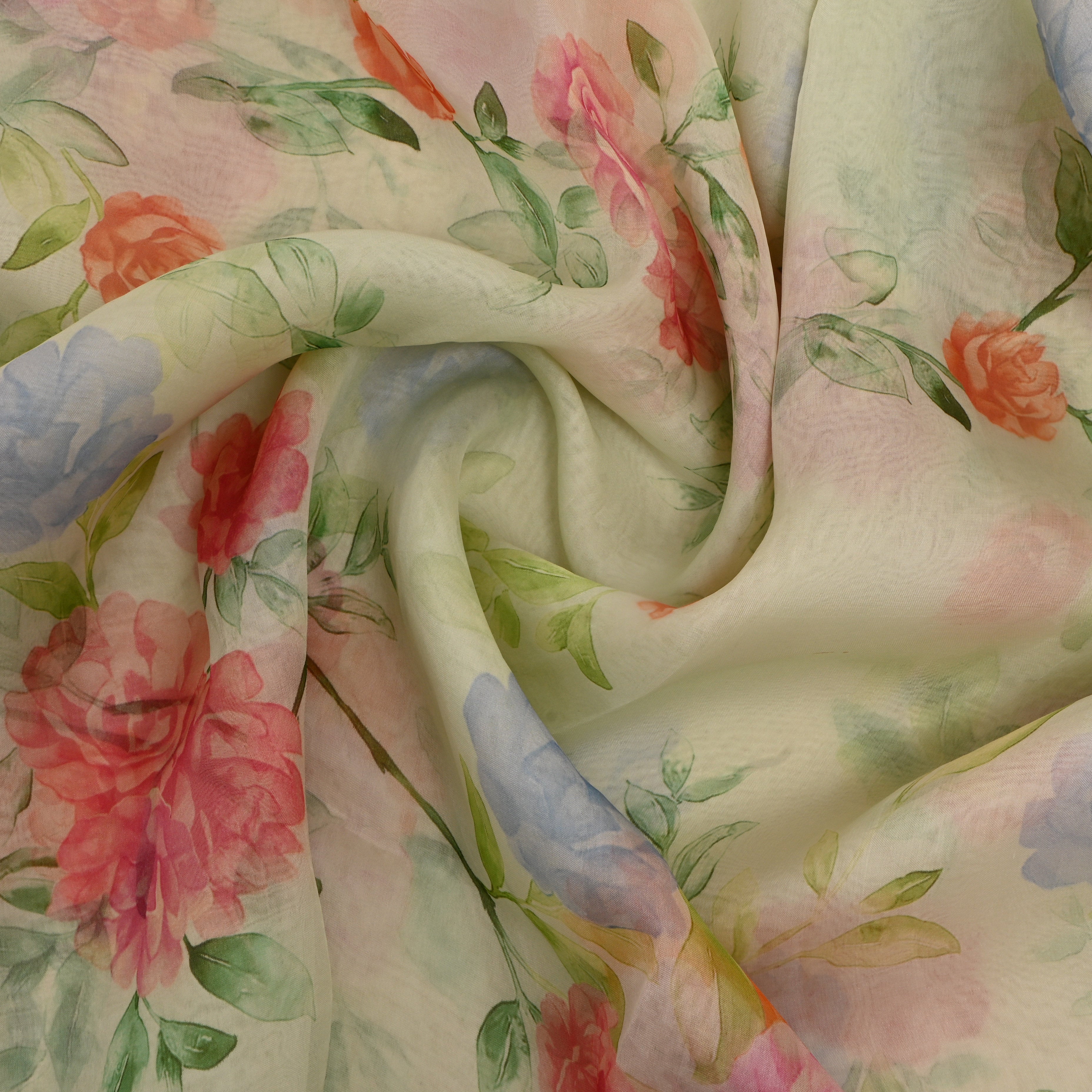 Pastel Multicolour Floral Printed Organza Fabric