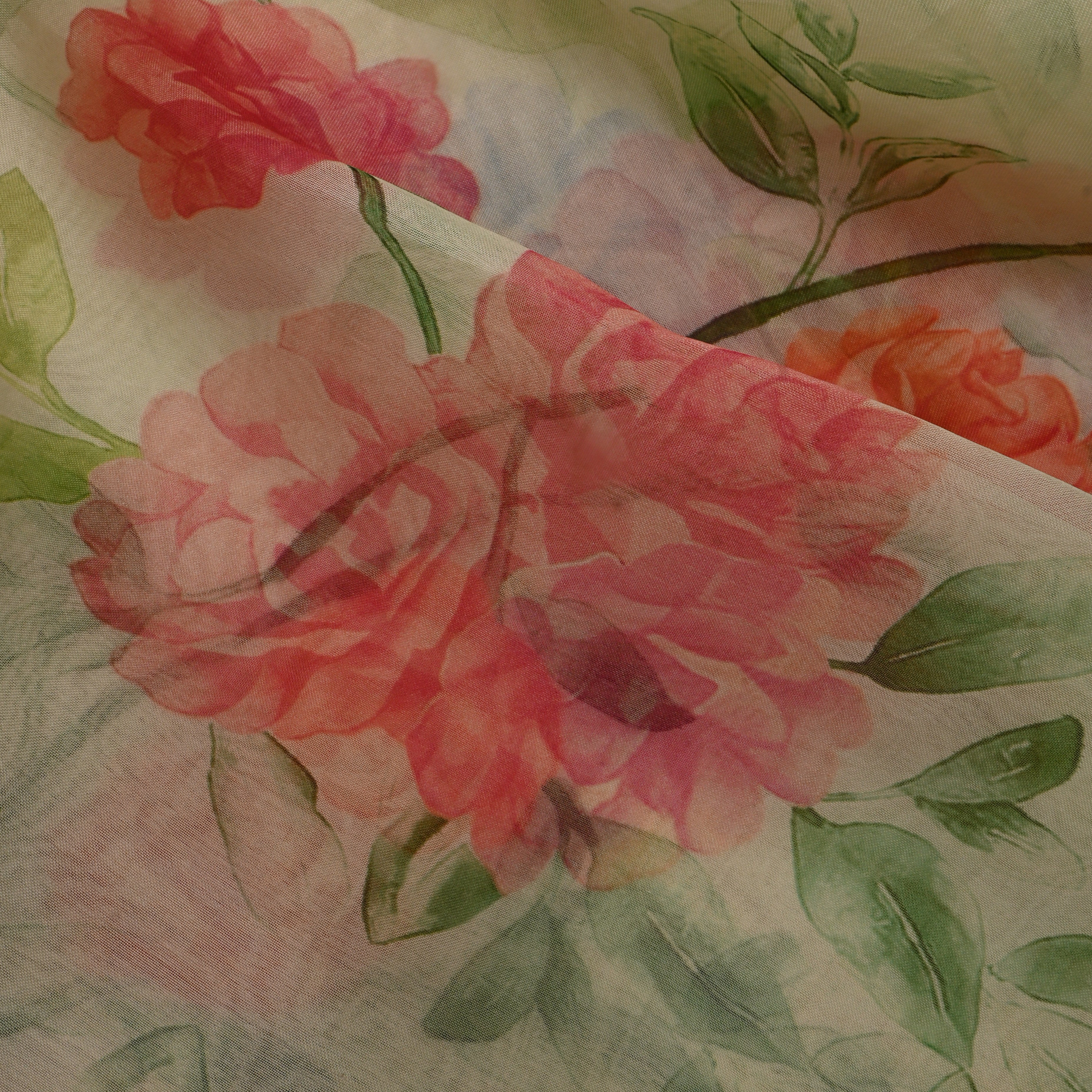 Pastel Multicolour Floral Printed Organza Fabric