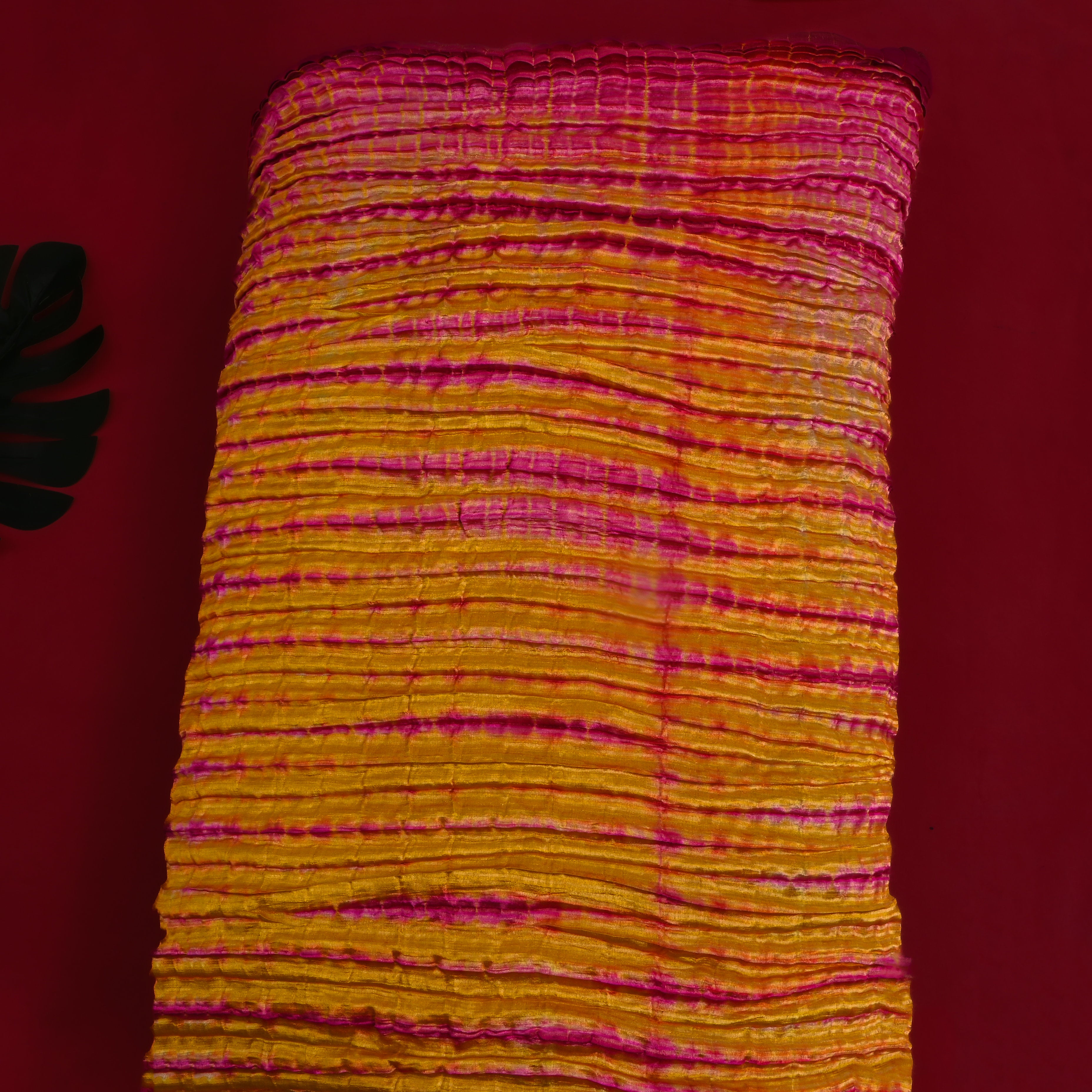 Golden Yellow And Pink Shibori Dye Bandhani Fabric