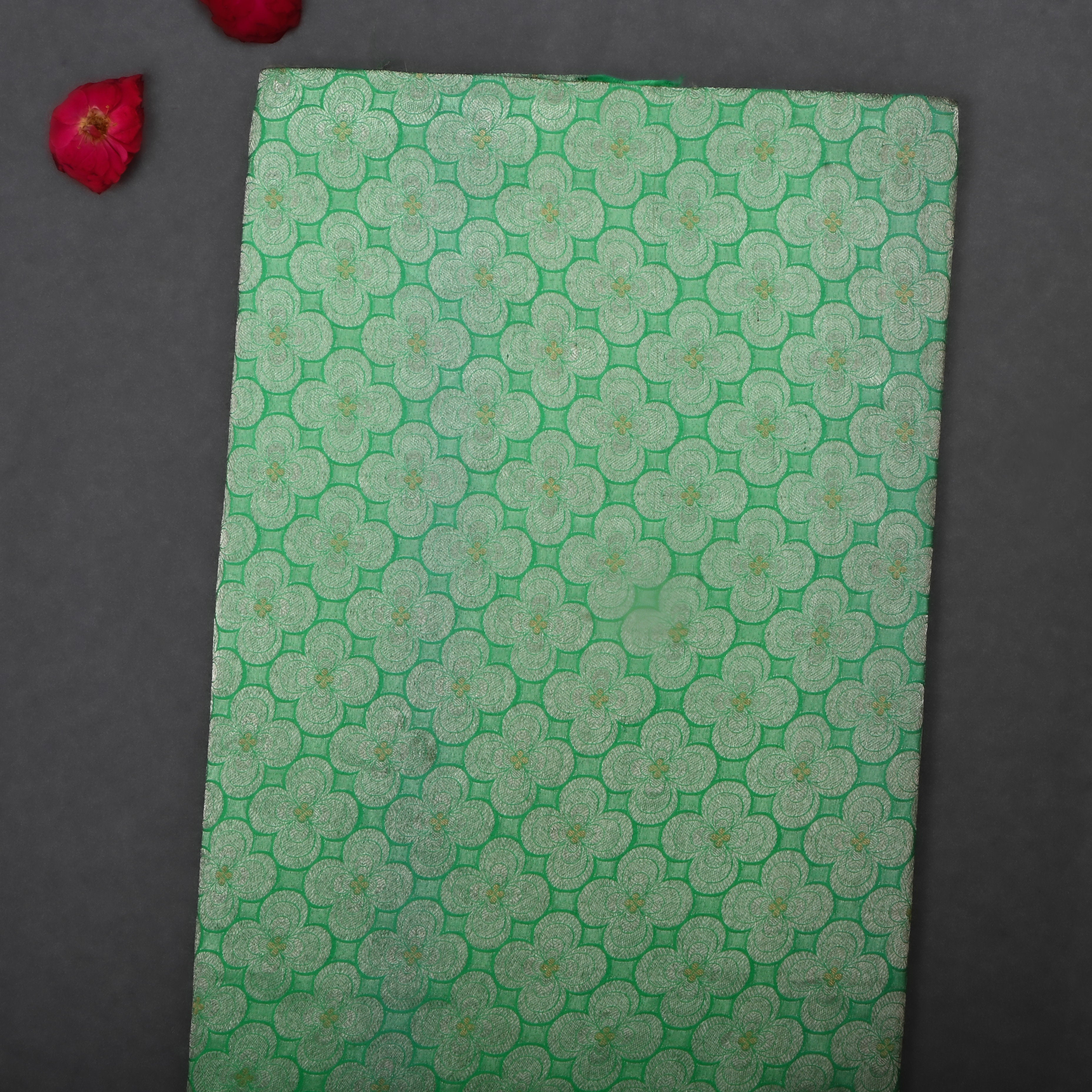 Mint Green Jamawar Silk Fabric With Floral Patterns