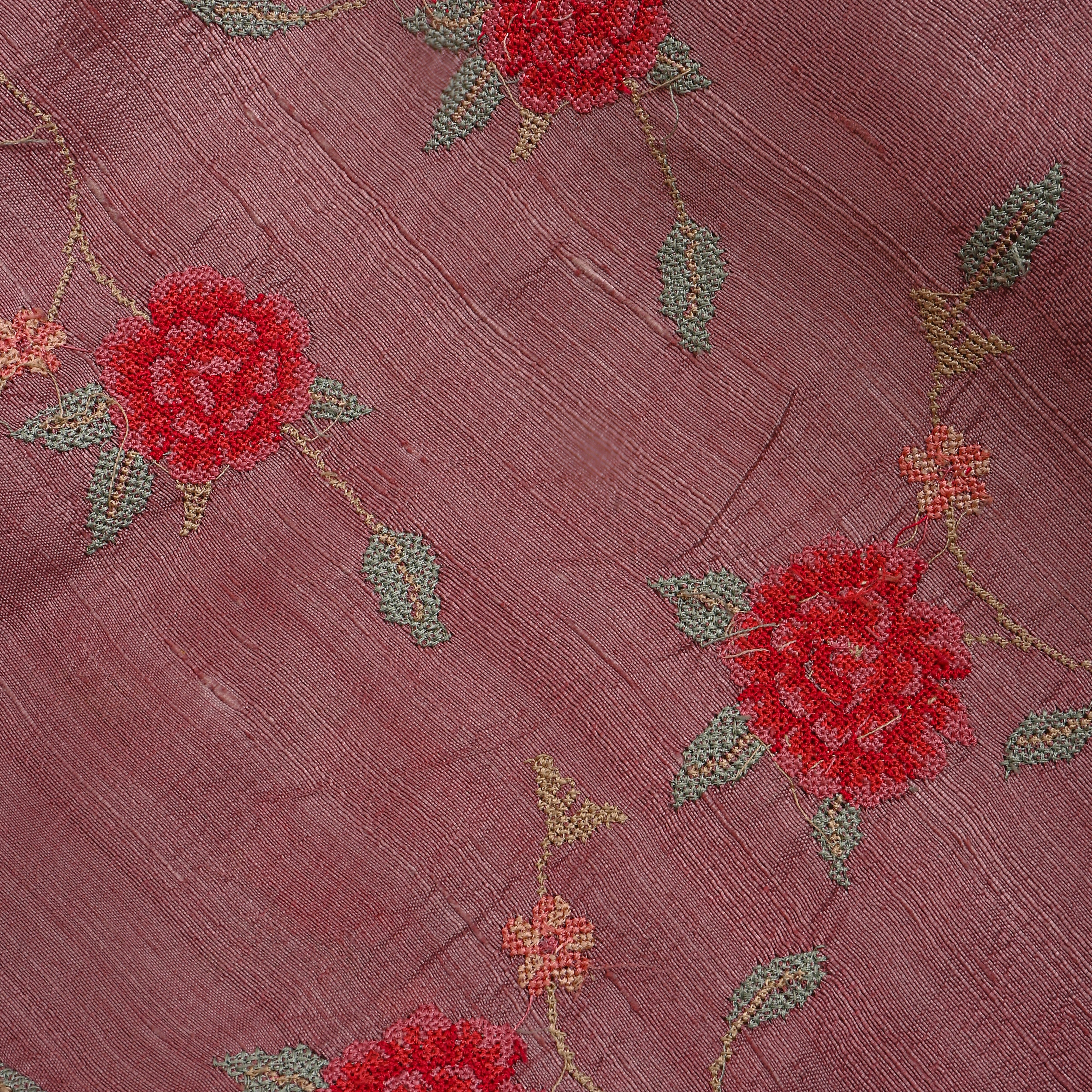 Purple Floral Jaal Thread Work Raw Silk Fabric