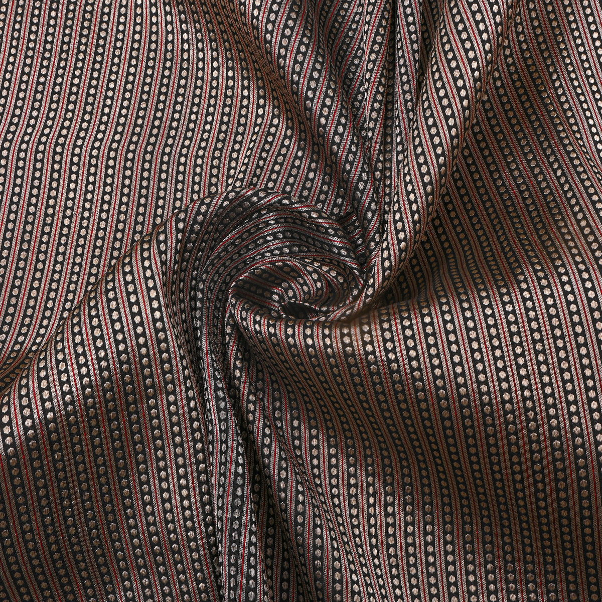 Charcoal Black Gold Metallic Zari Striped Banarasi Silk Fabric