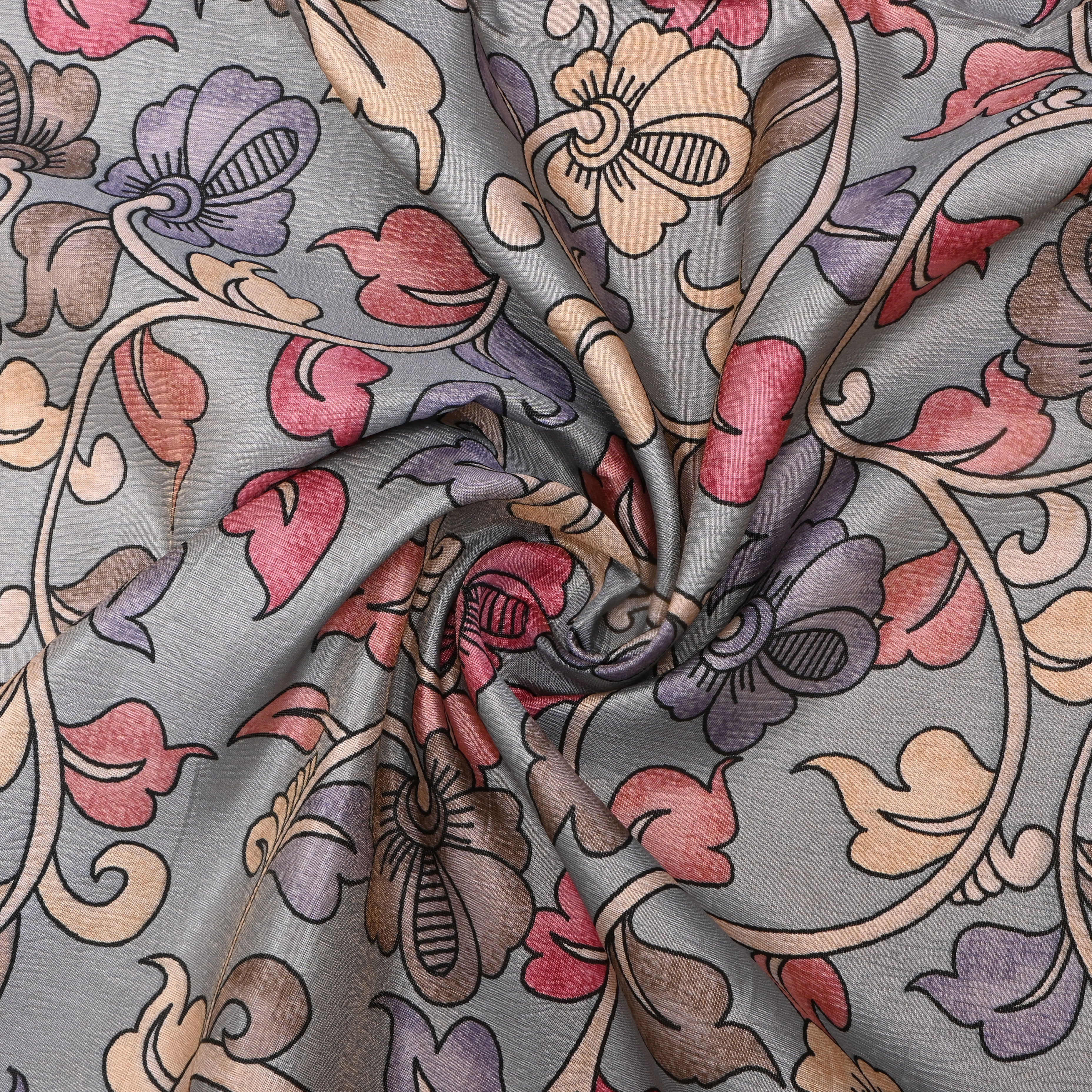 Grey Tissue Fabric With Digital Prints