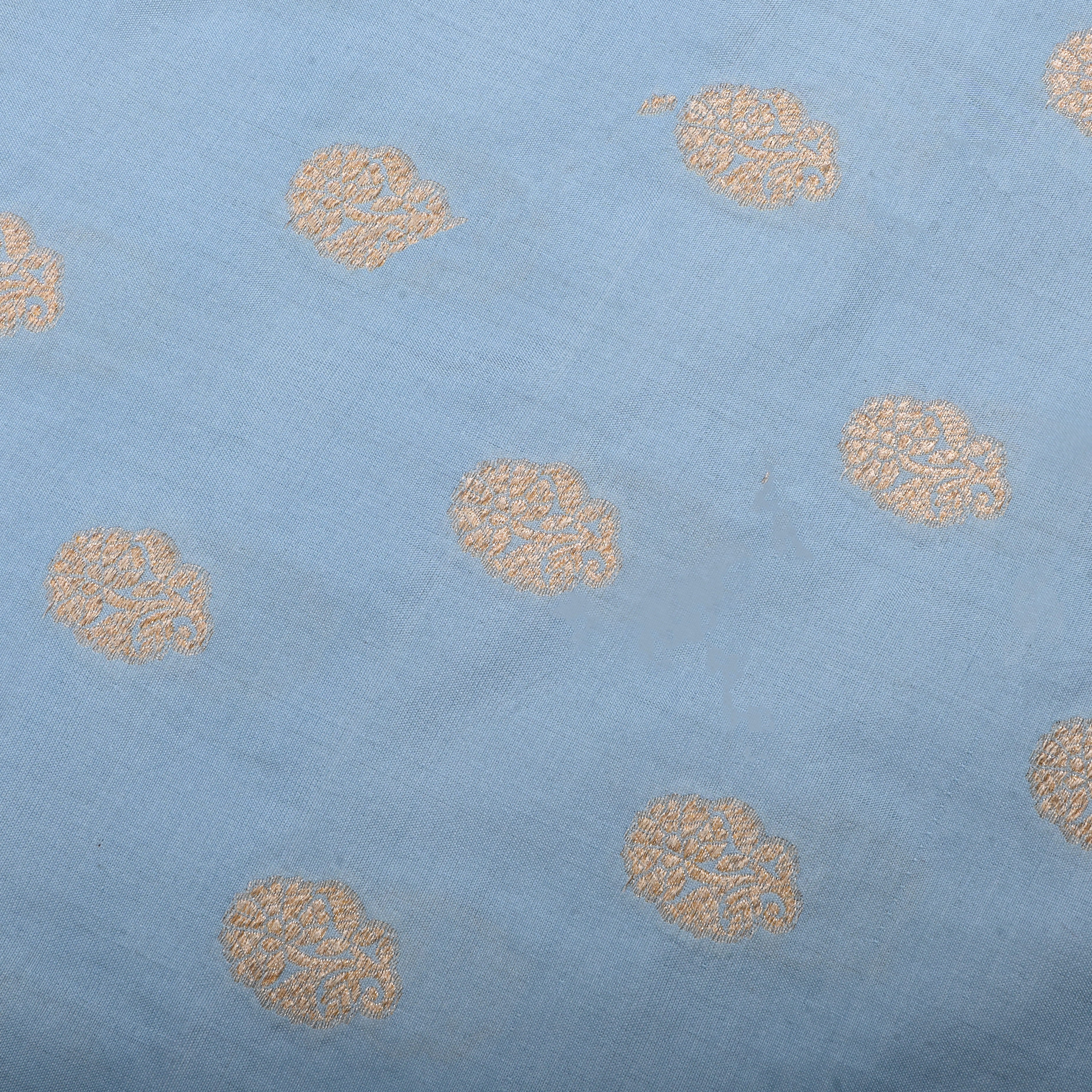 Light Gray Blue Jamawar Silk Fabric With Butti'S
